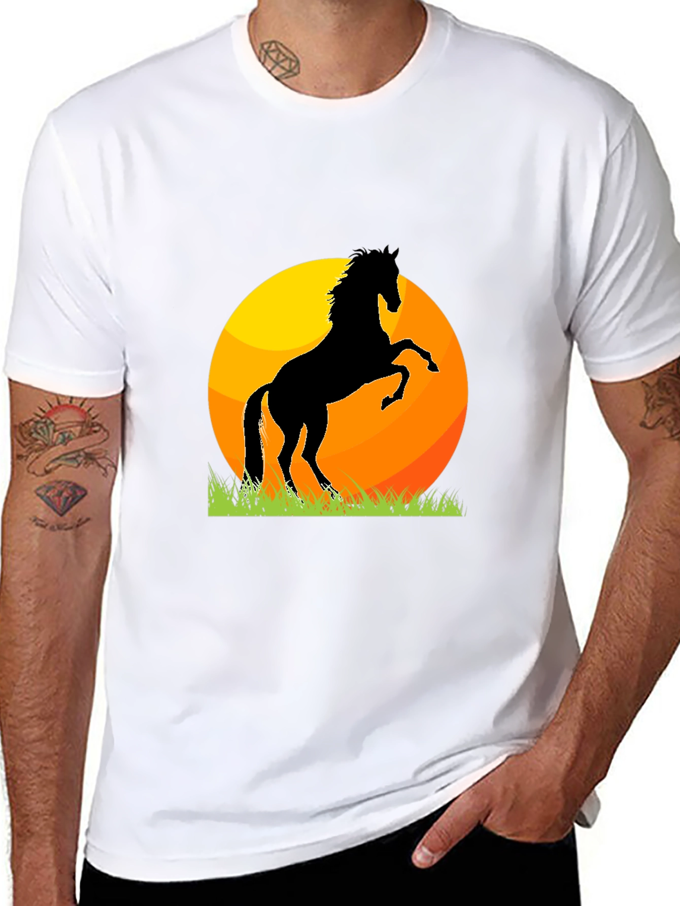 Horse Silhouette Sunset Graphic Tee - Black