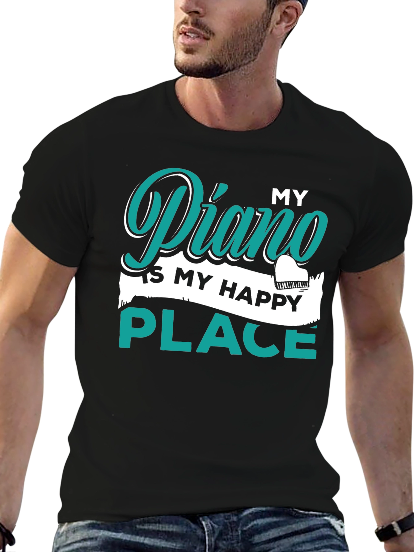 My Piano Is My Happy Place Black T-Shirt