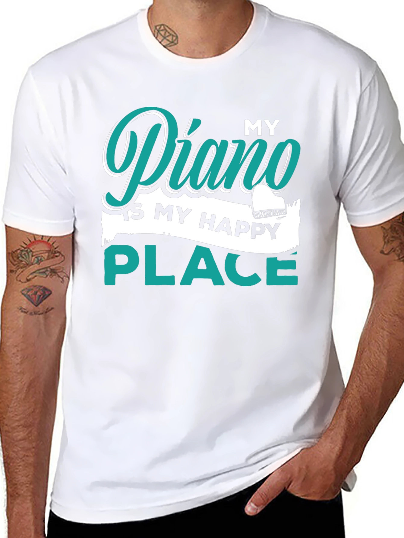 My Piano Is My Happy Place Black T-Shirt