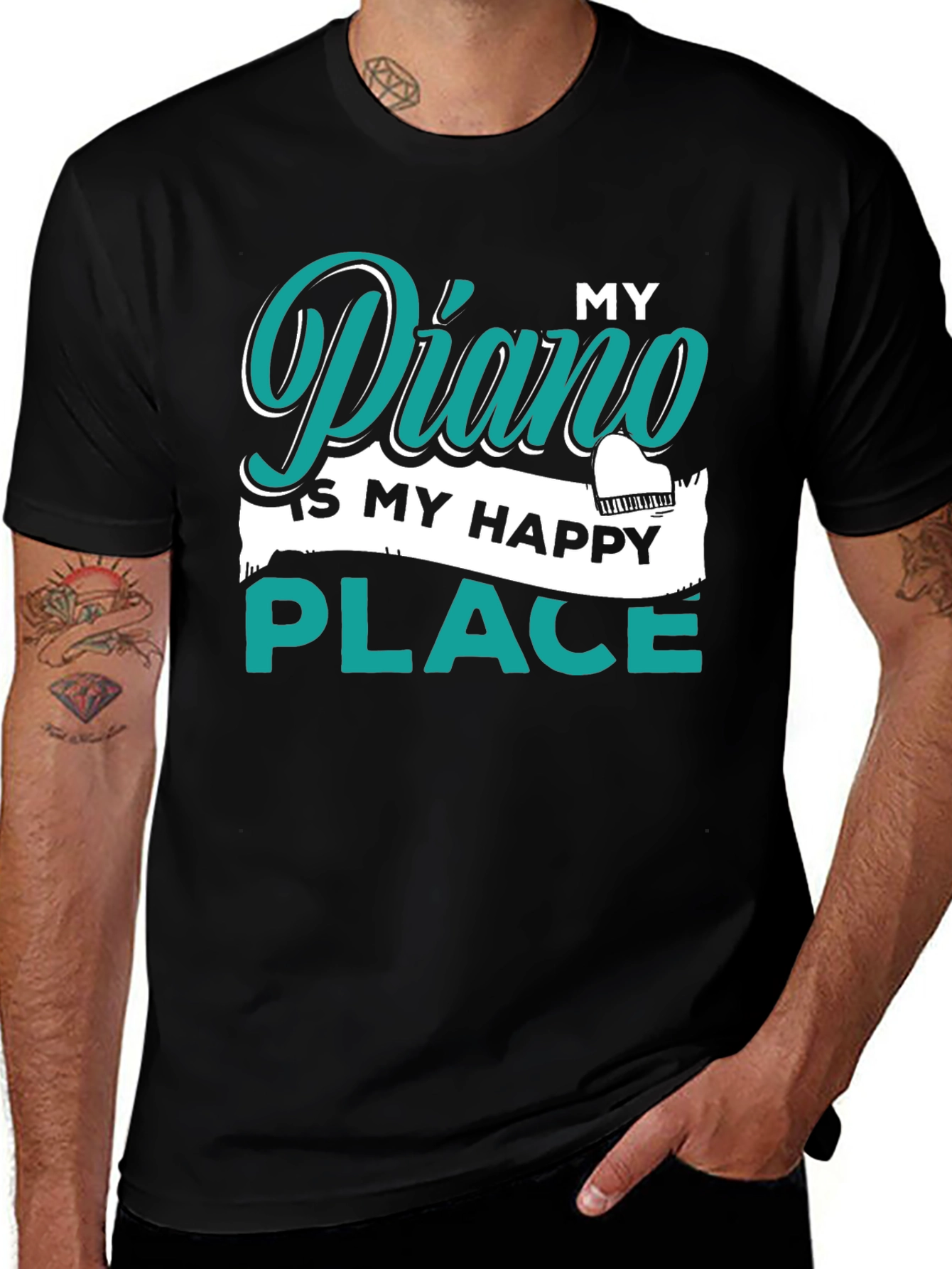 My Piano Is My Happy Place Black T-Shirt