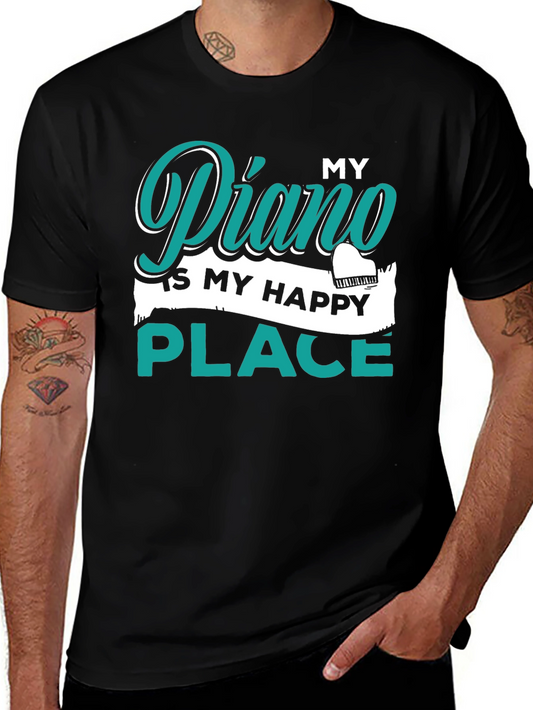 My Piano Is My Happy Place Black T-Shirt
