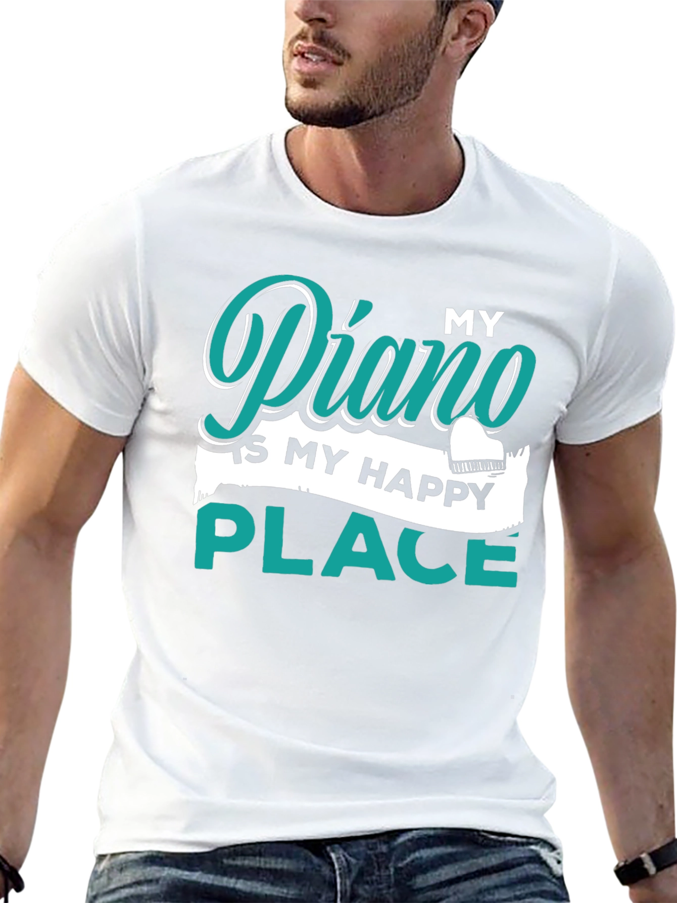My Piano Is My Happy Place Black T-Shirt