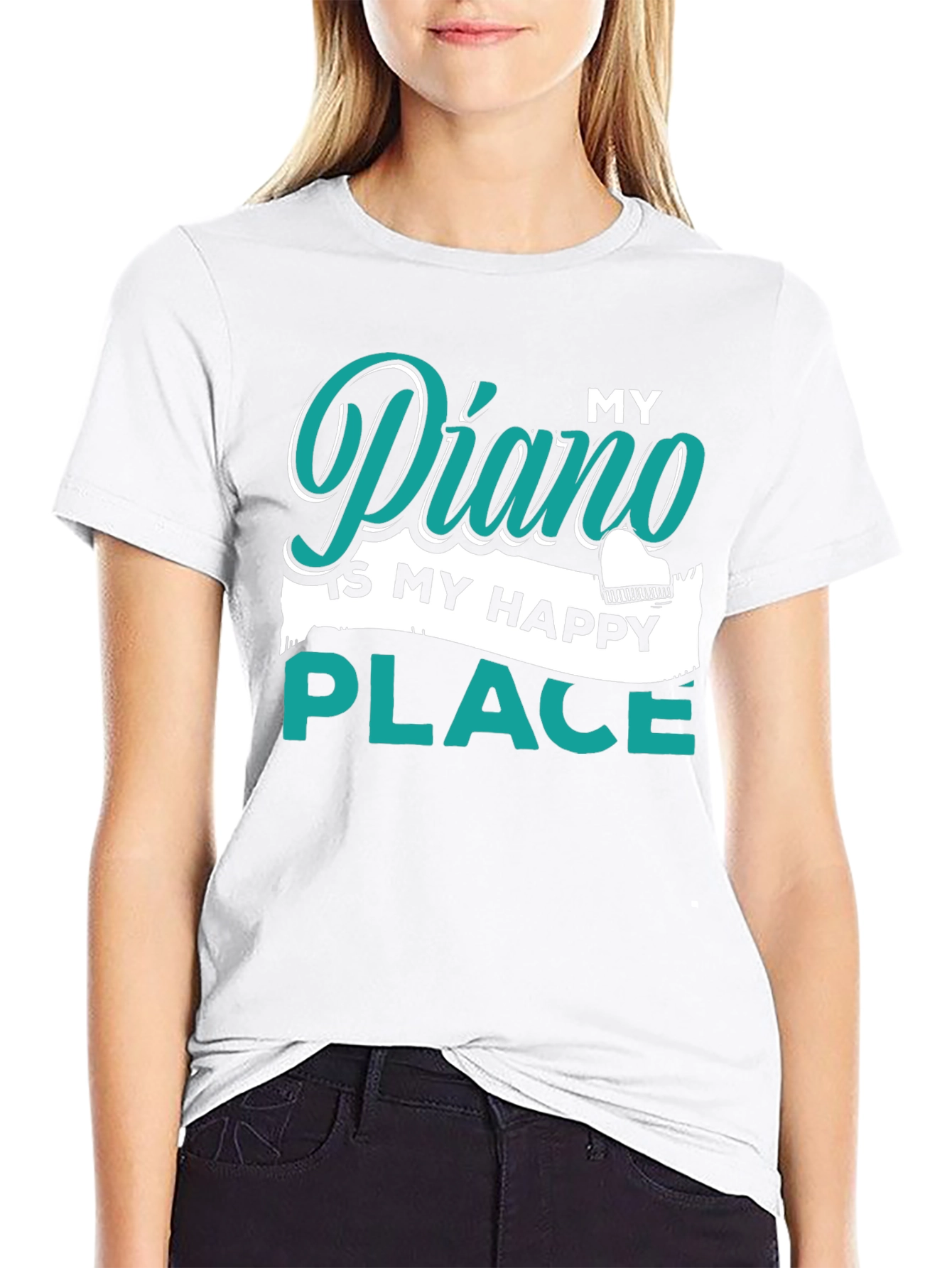My Piano Is My Happy Place Black T-Shirt