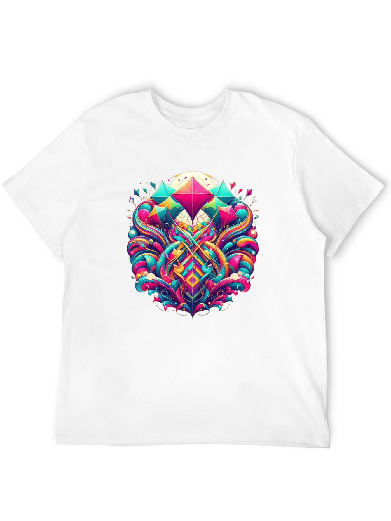 Vibrant Geometric Print Black T-Shirt