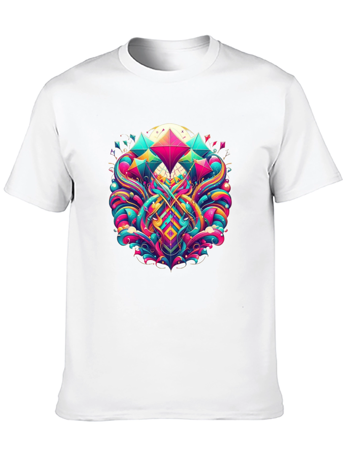 Vibrant Geometric Print Black T-Shirt