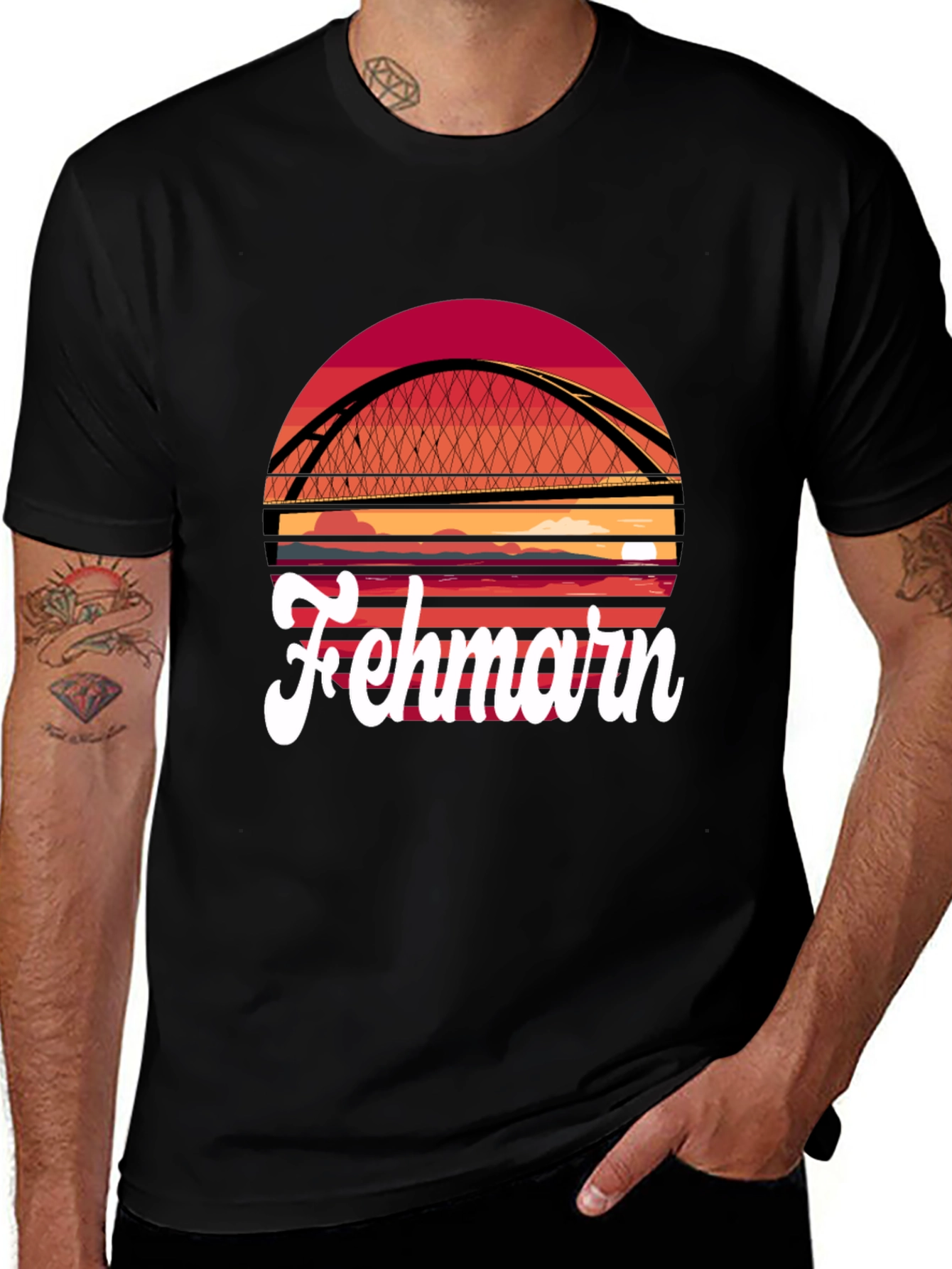 Fehmarn Bridge Graphic T-Shirt - Sunset Design