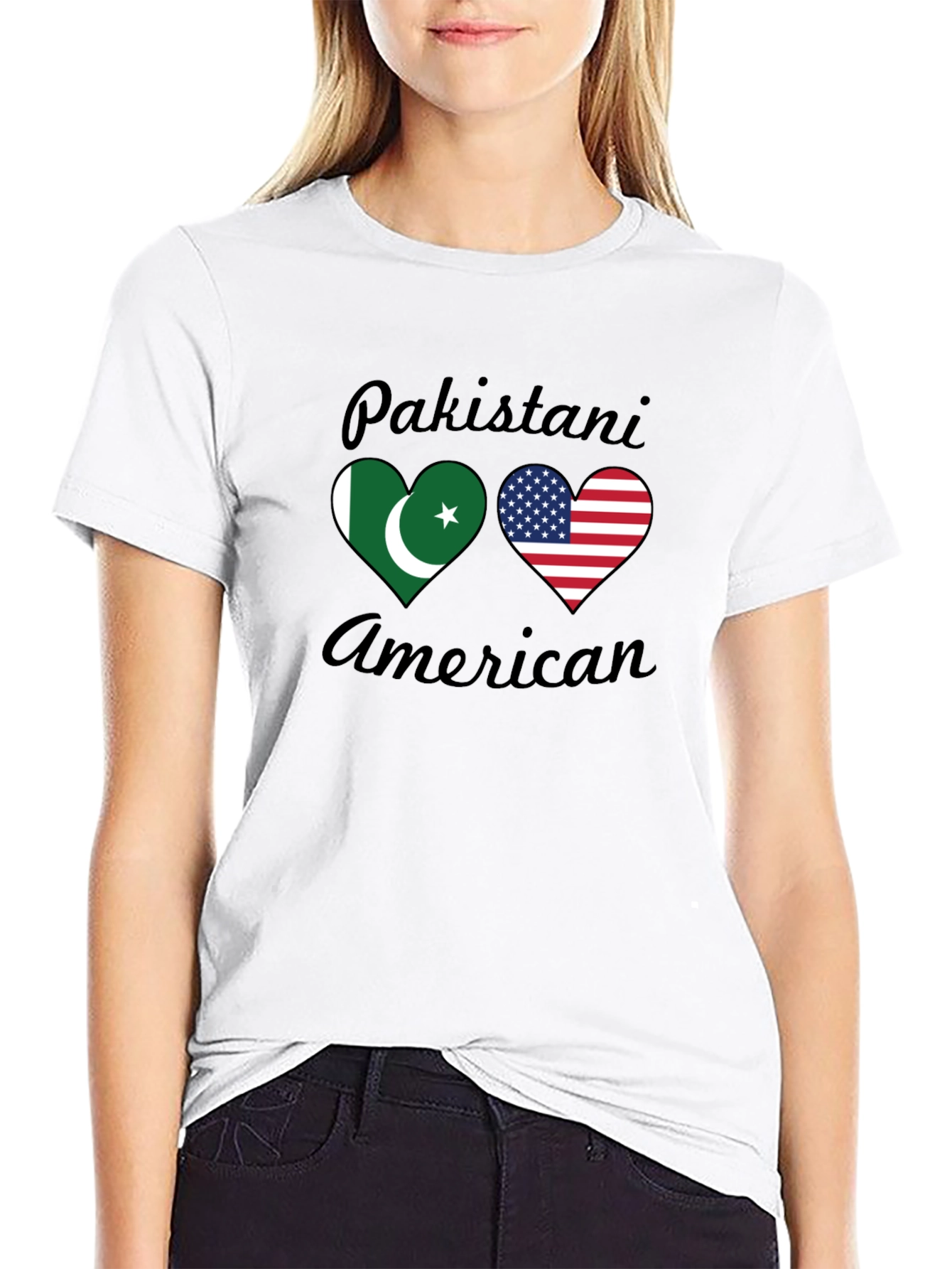 Pakistani American Pride T-Shirt Dual Flag Heart