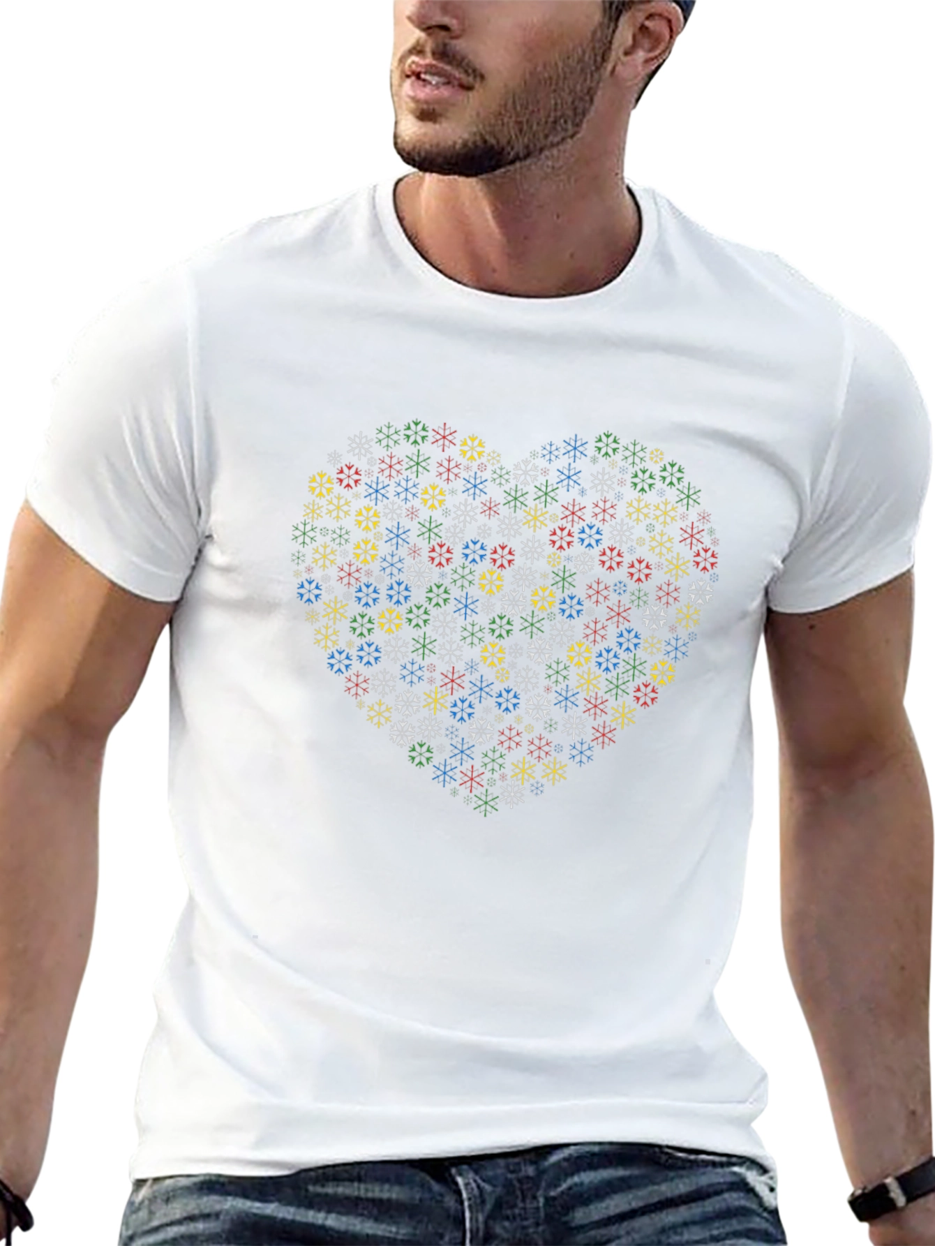 Heart Snowflake Graphic Black T-Shirt