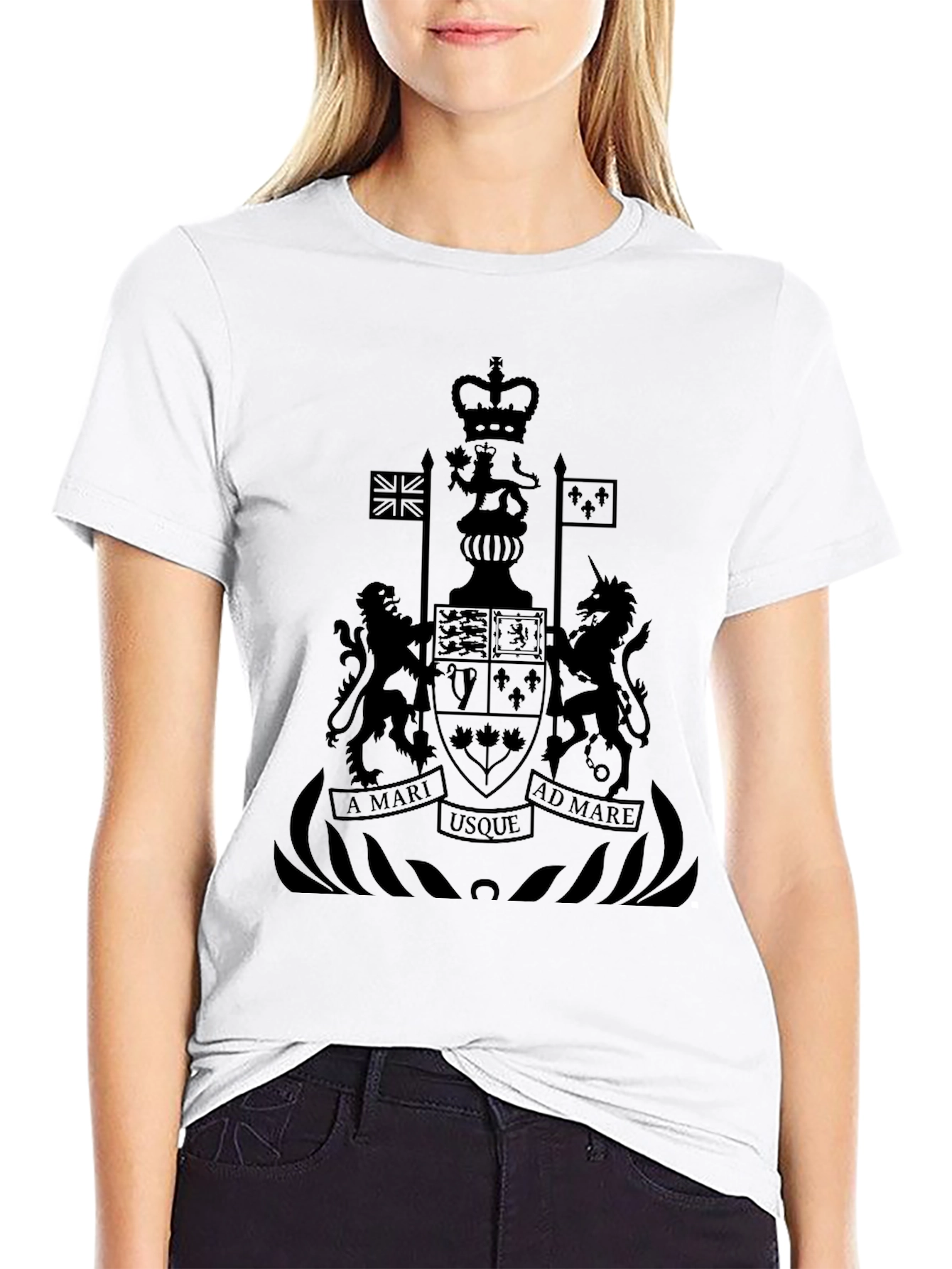 Black T-Shirt with Canadian Coat of Arms Graphic