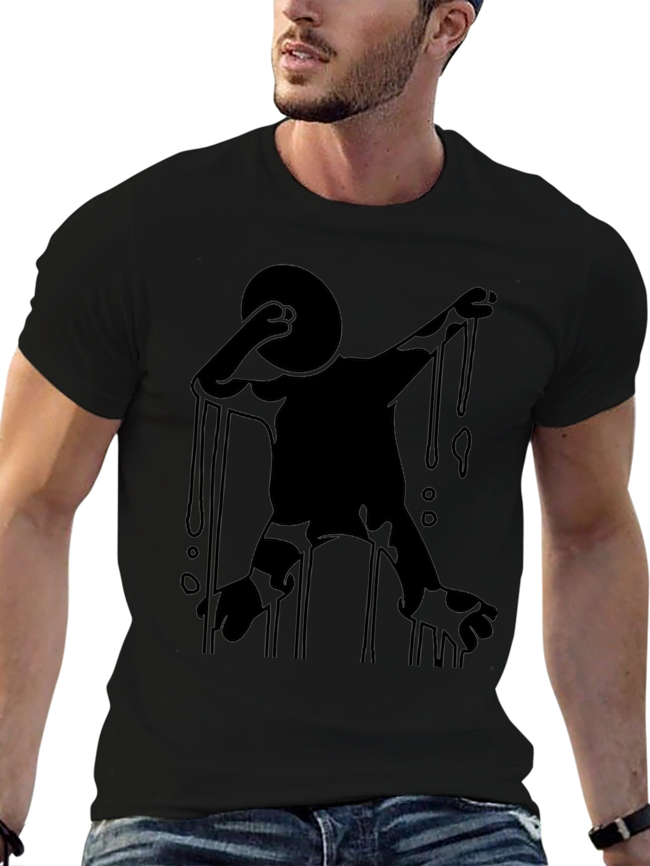 Abstract Dripping Figure Black Graphic Tee