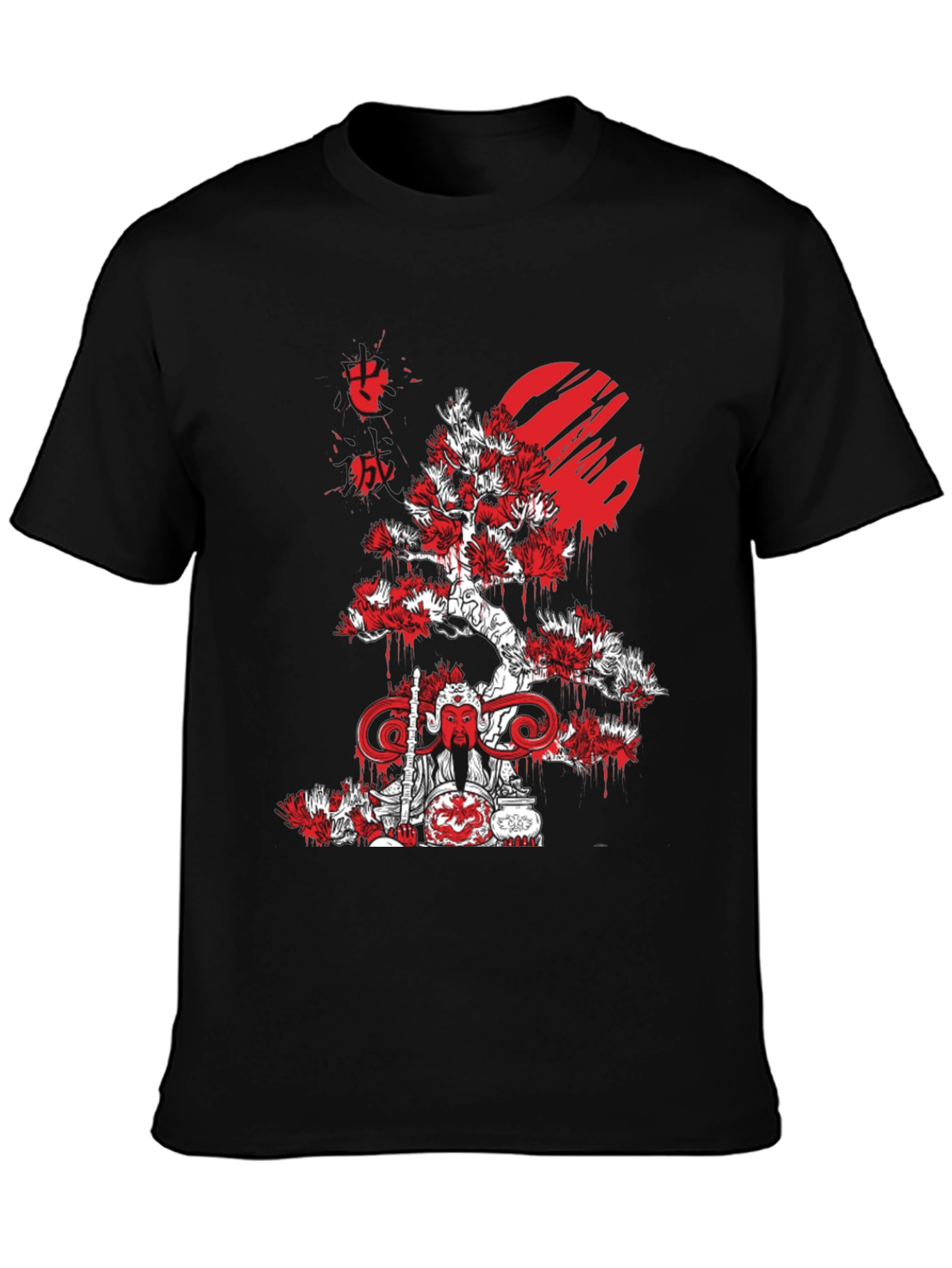 Japanese Art Black T-Shirt - Samurai Tree Graphic Tee