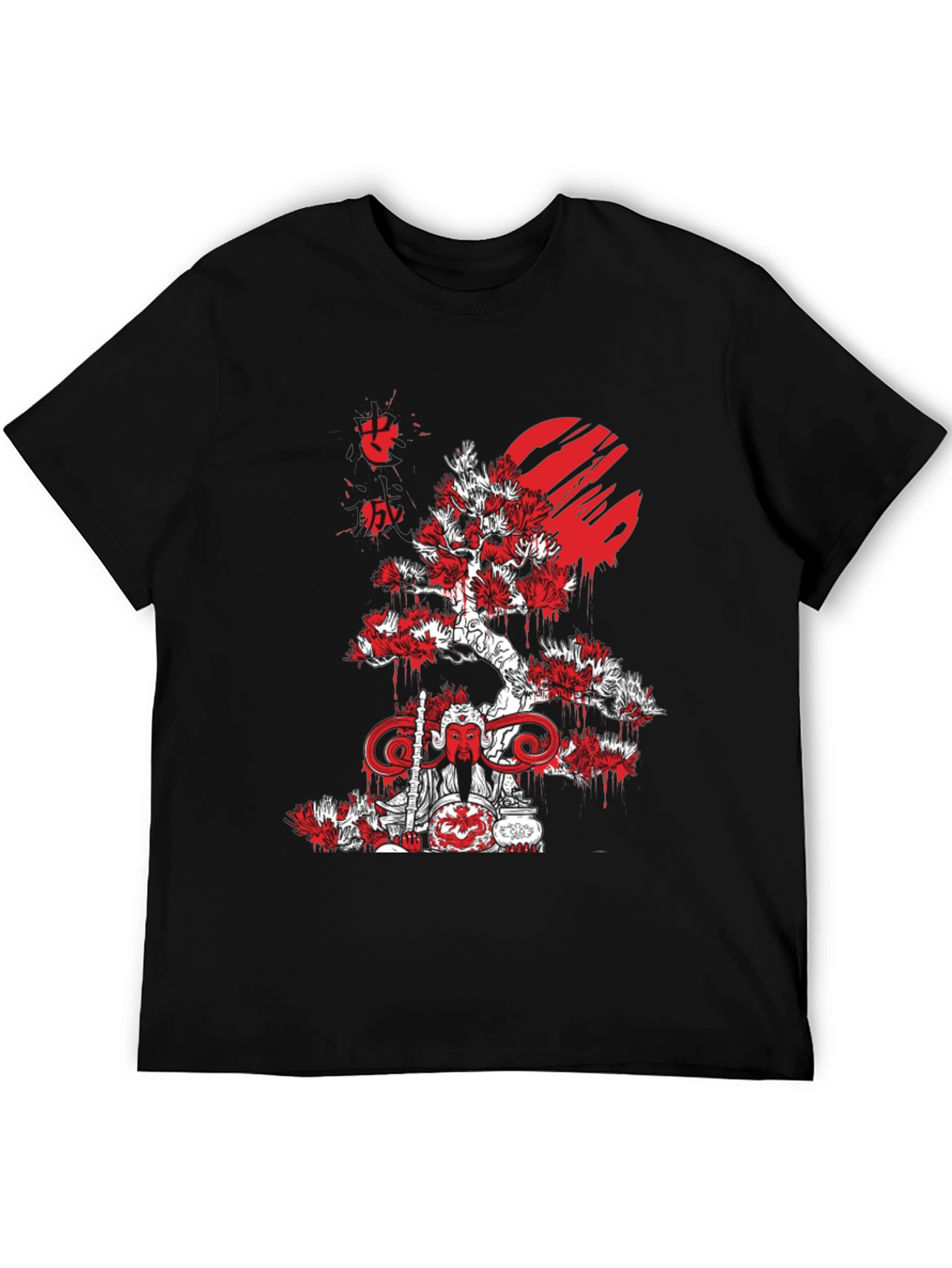 Japanese Art Black T-Shirt - Samurai Tree Graphic Tee