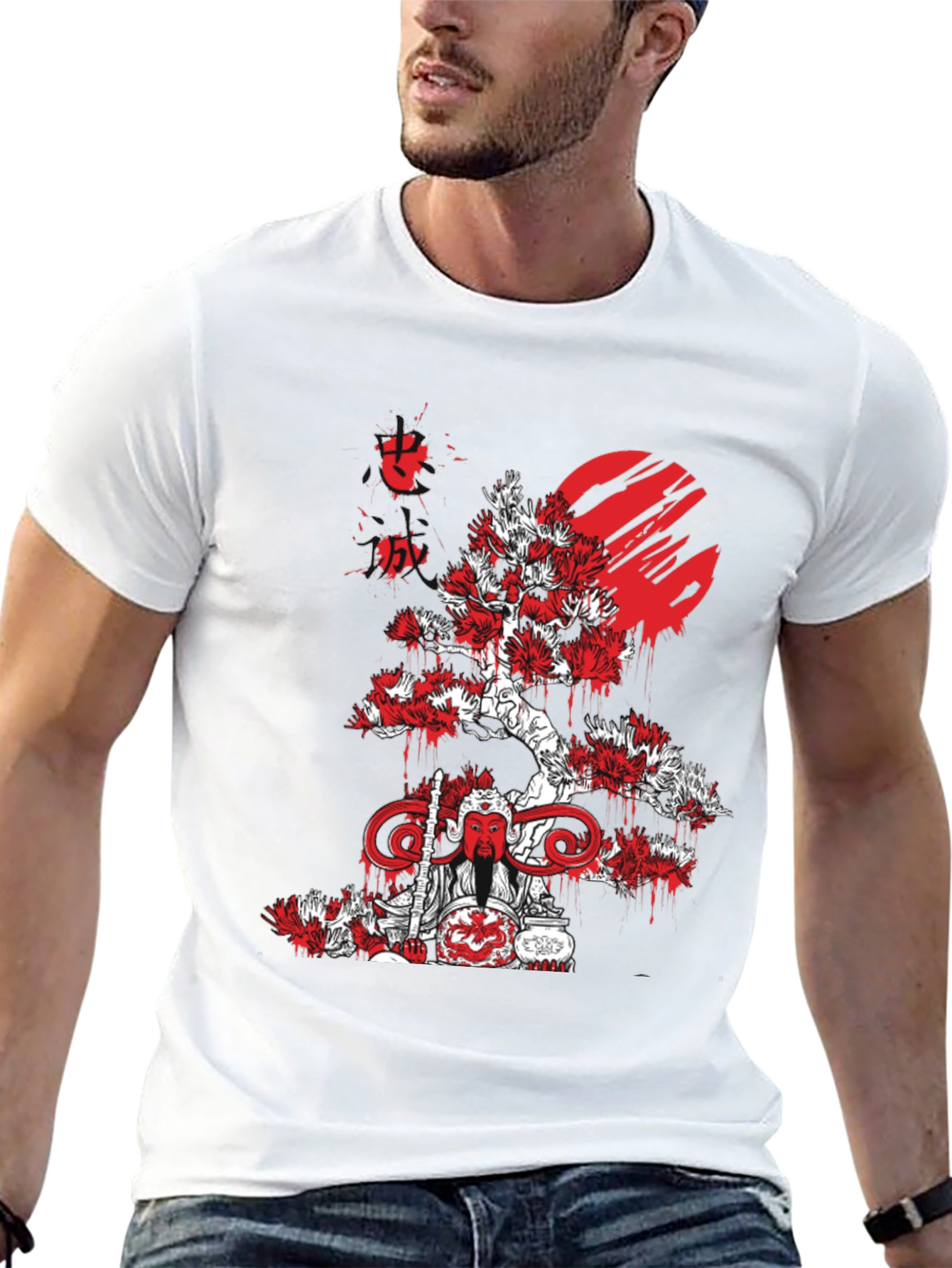 Japanese Art Black T-Shirt - Samurai Tree Graphic Tee