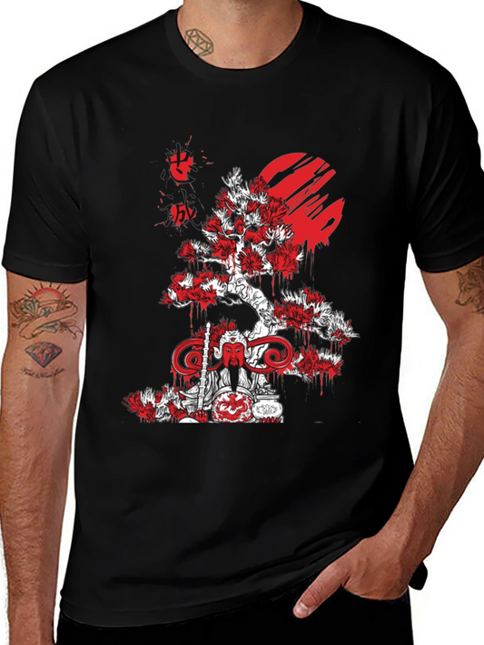 Japanese Art Black T-Shirt - Samurai Tree Graphic Tee