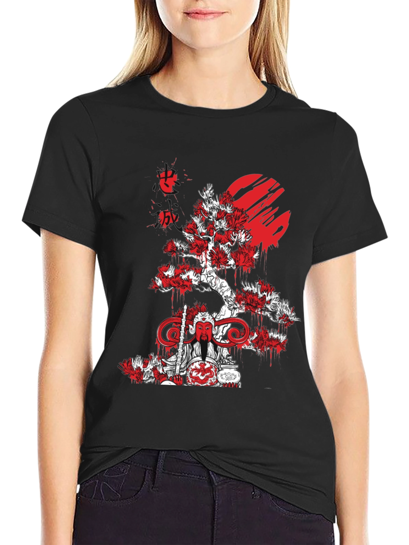 Japanese Art Black T-Shirt - Samurai Tree Graphic Tee