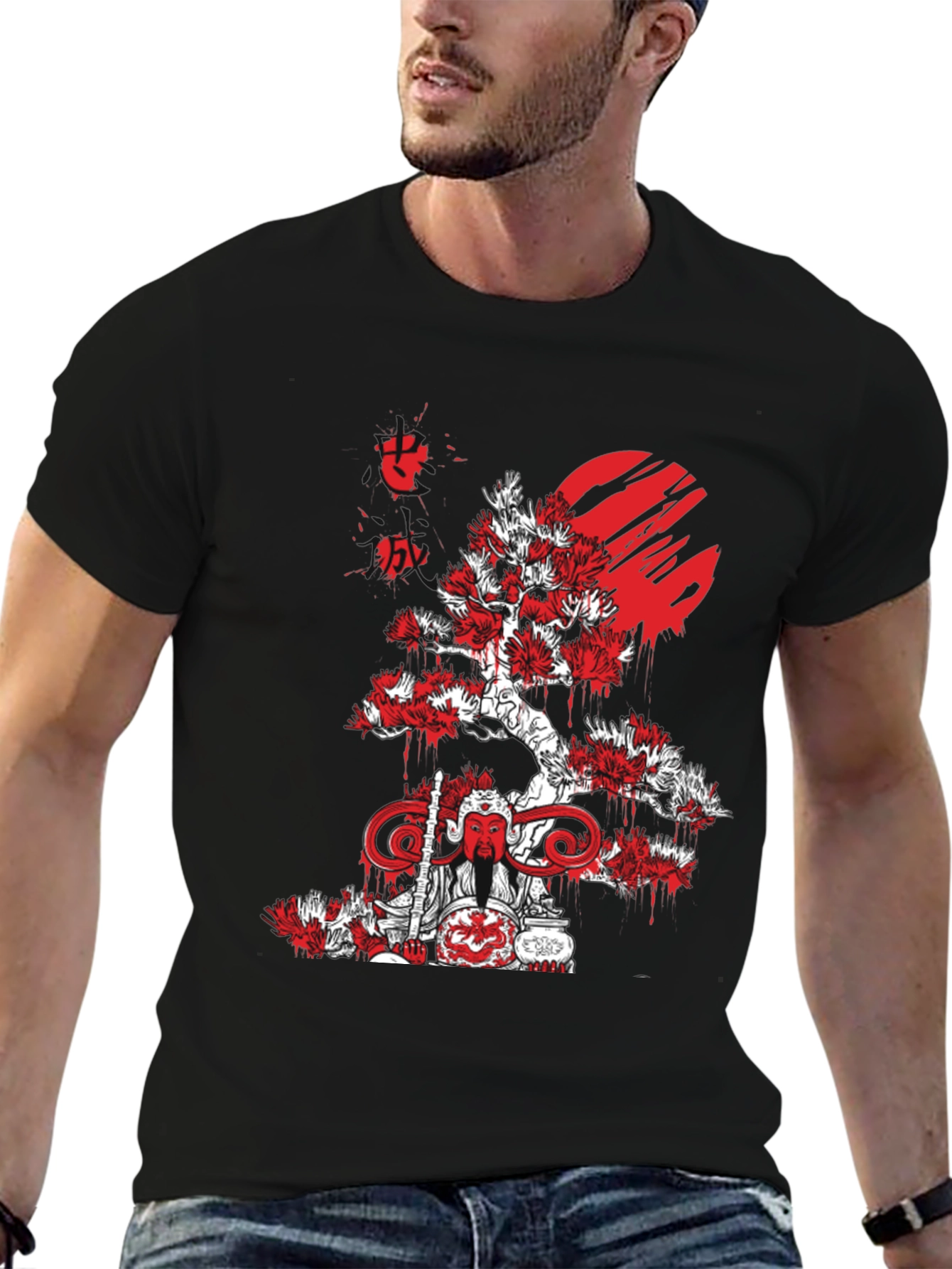 Japanese Art Black T-Shirt - Samurai Tree Graphic Tee