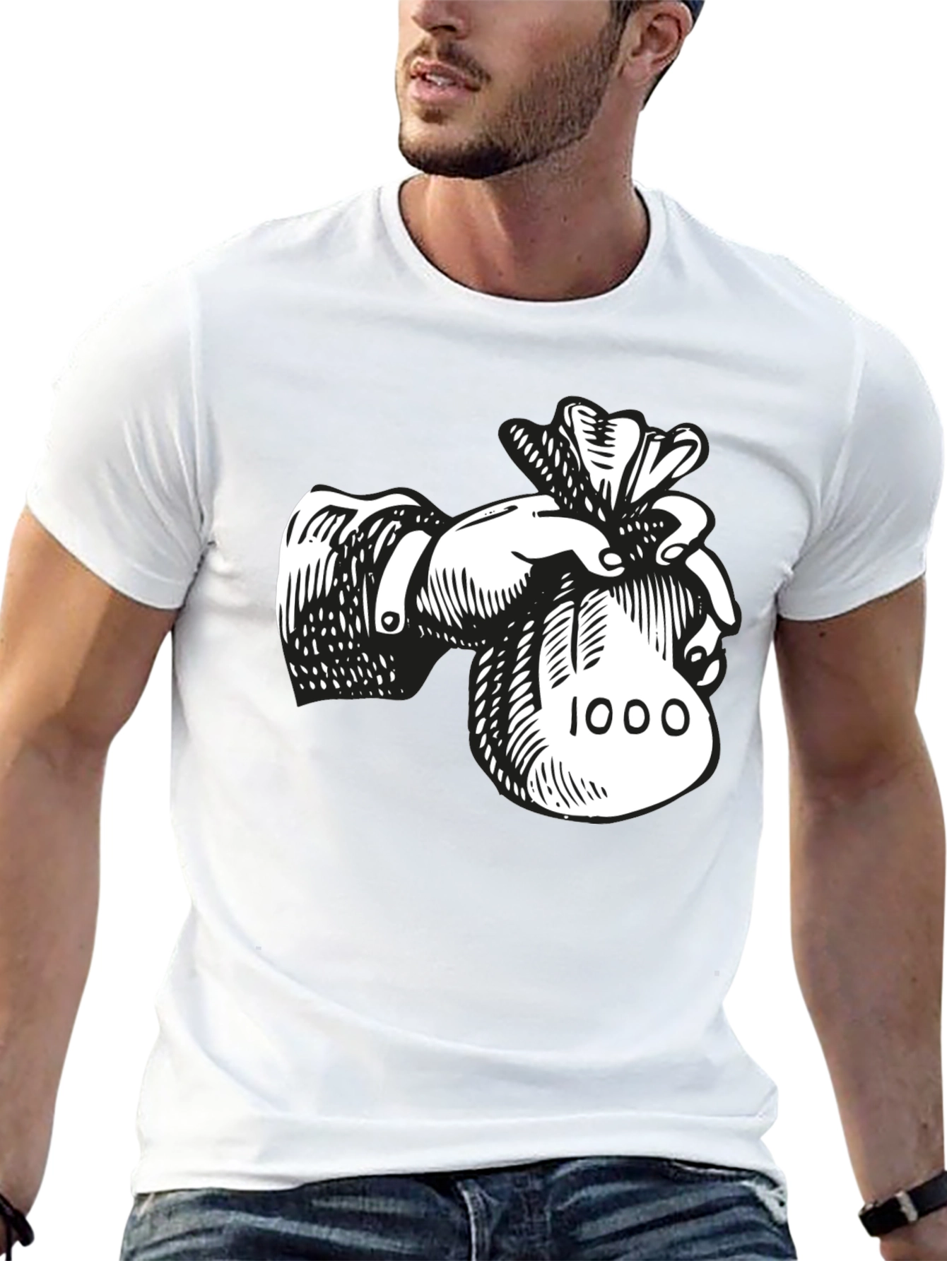 Money Bag Graphic Tee - Black Cotton Blend T-Shirt