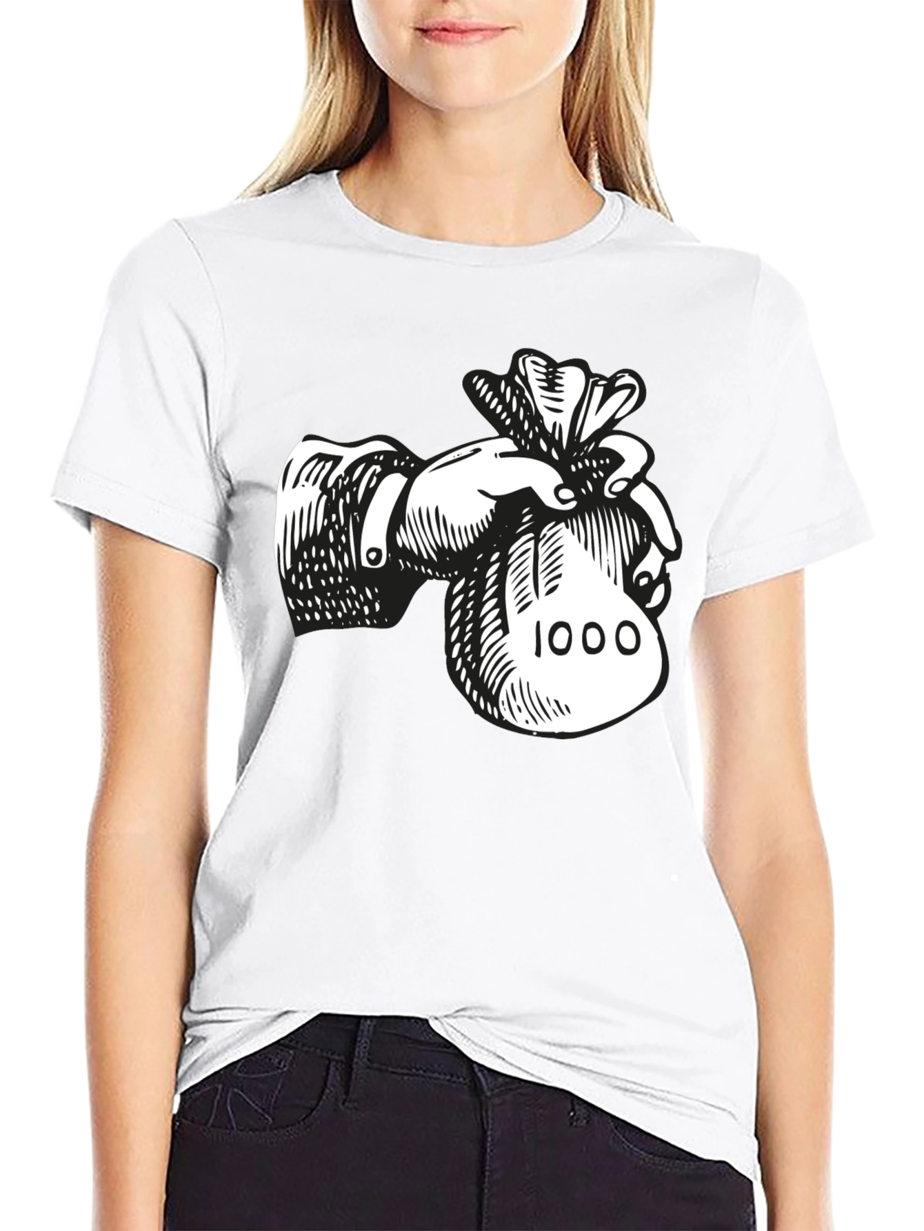 Money Bag Graphic Tee - Black Cotton Blend T-Shirt