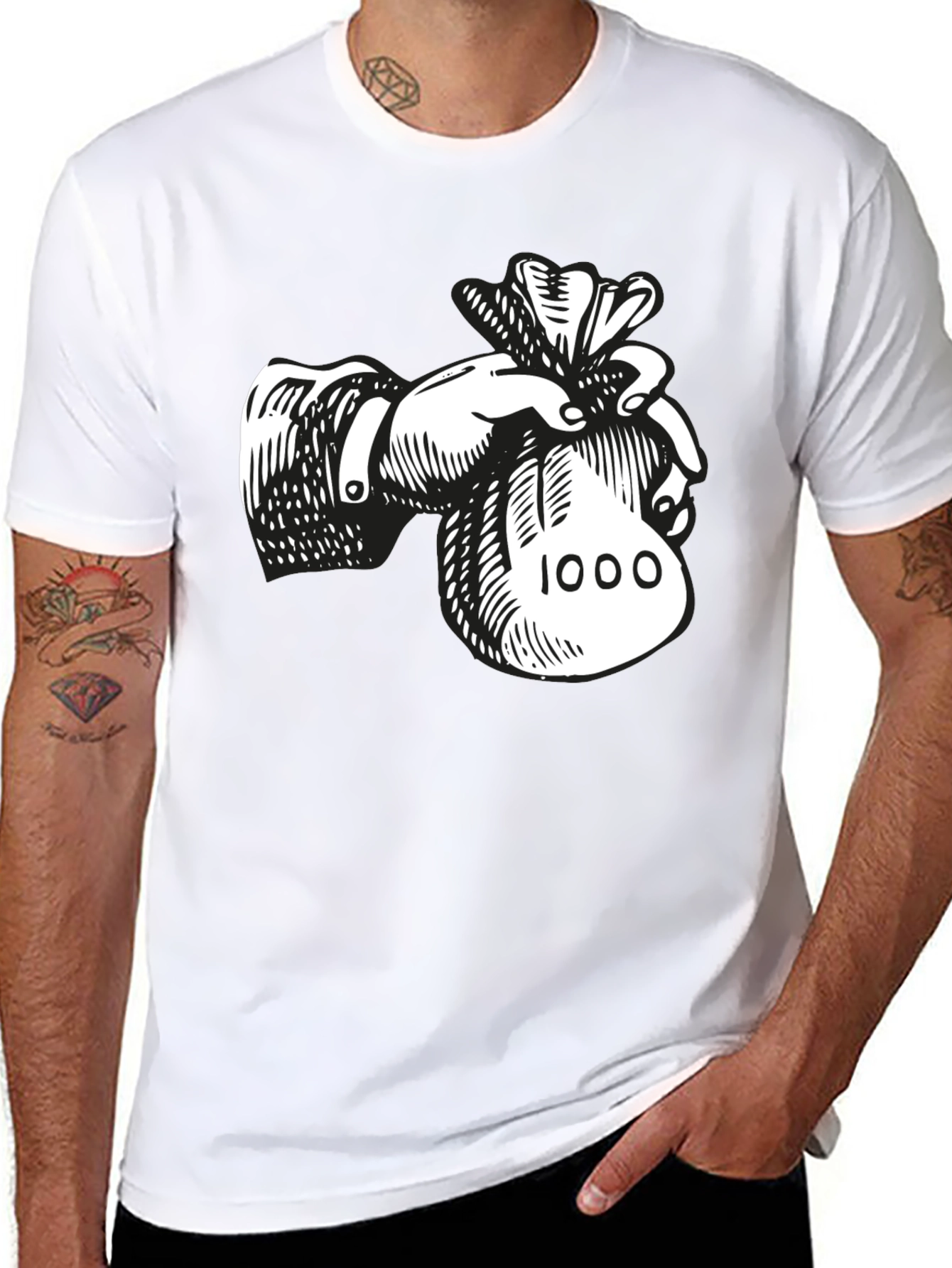 Money Bag Graphic Tee - Black Cotton Blend T-Shirt
