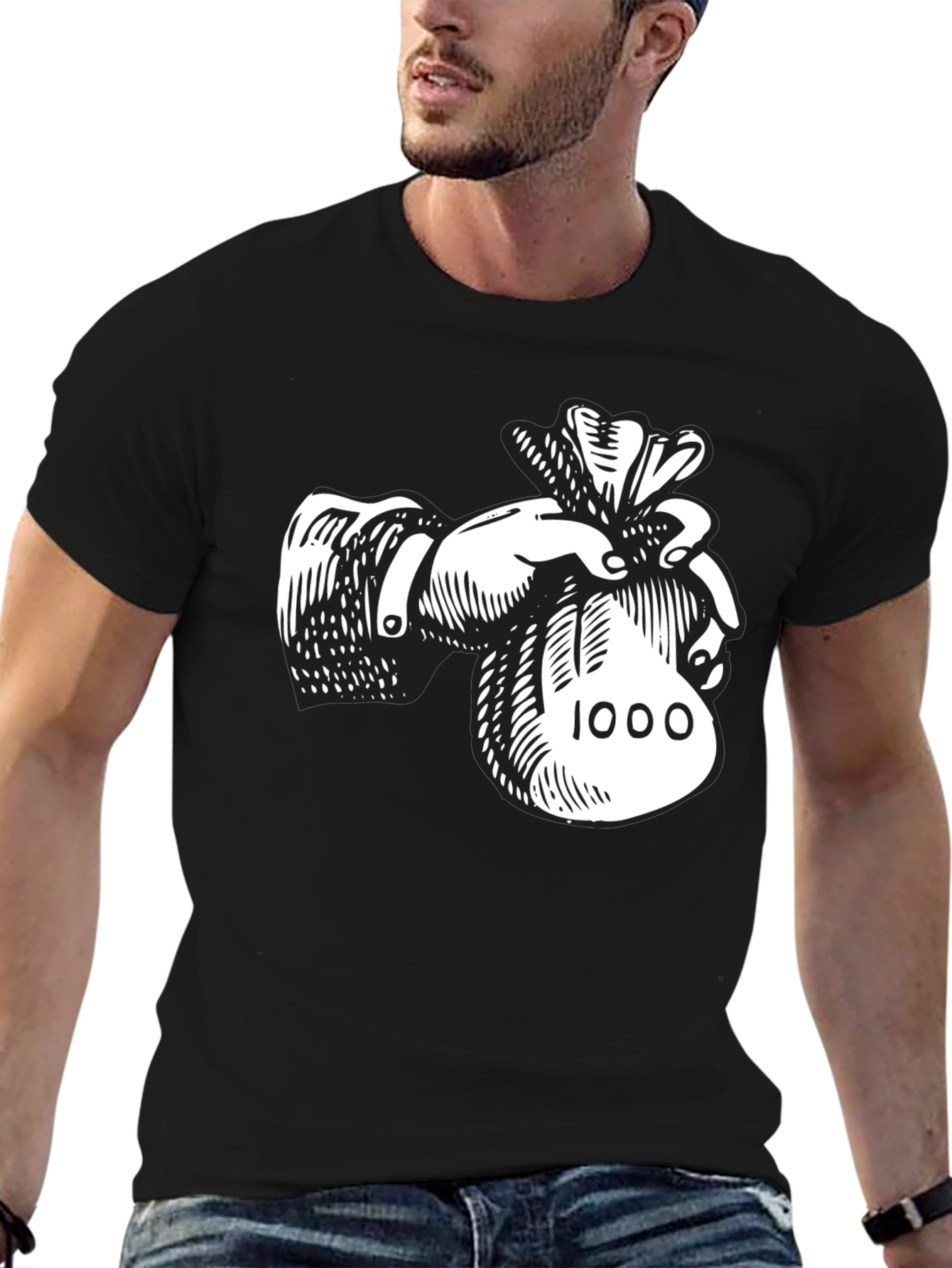 Money Bag Graphic Tee - Black Cotton Blend T-Shirt
