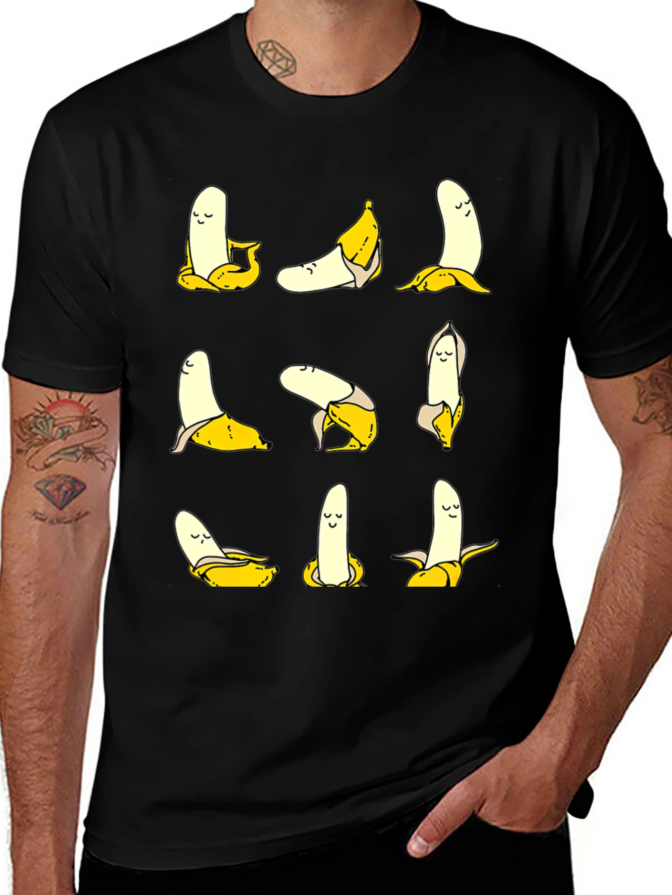 Funny Banana Yoga Pose Graphic Print T-Shirt