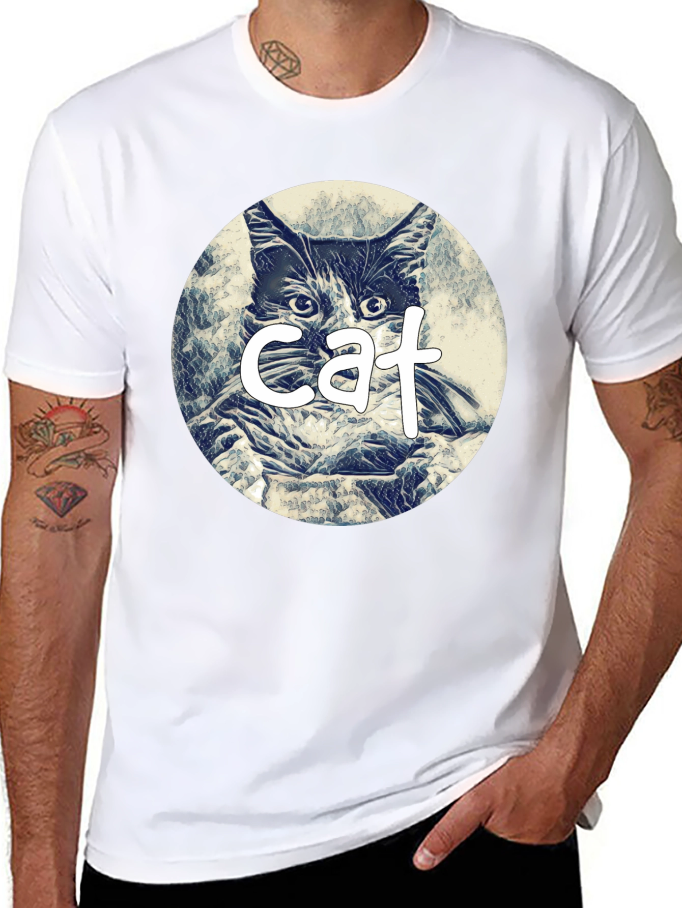 Cat Graphic Tee - Black Cotton Blend