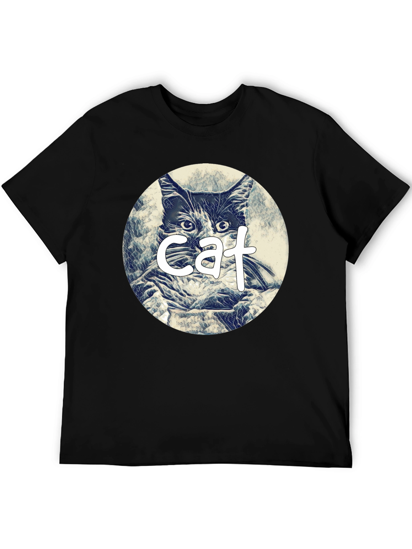 Cat Graphic Tee - Black Cotton Blend
