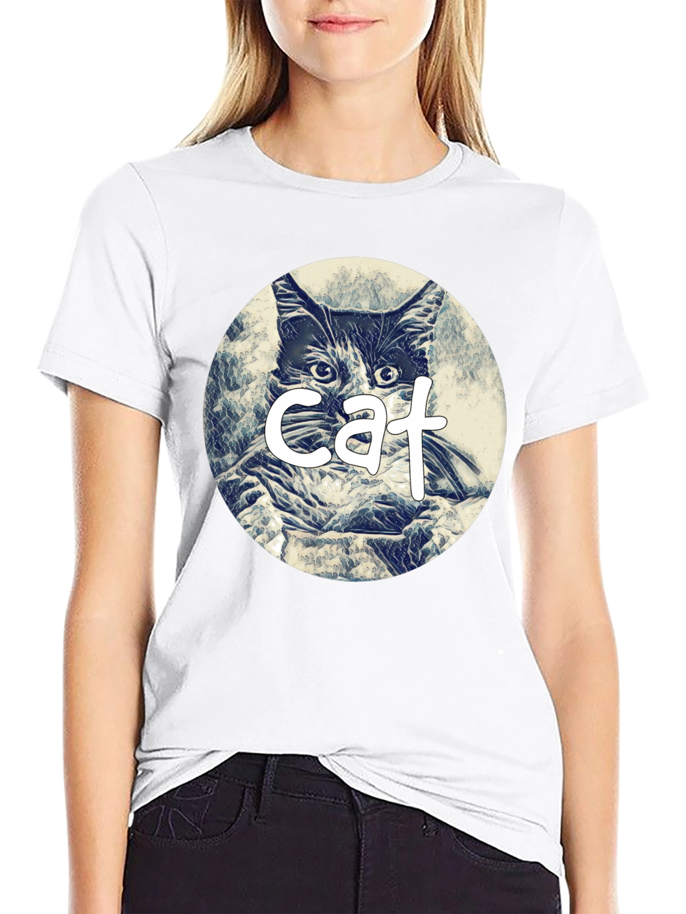 Cat Graphic Tee - Black Cotton Blend