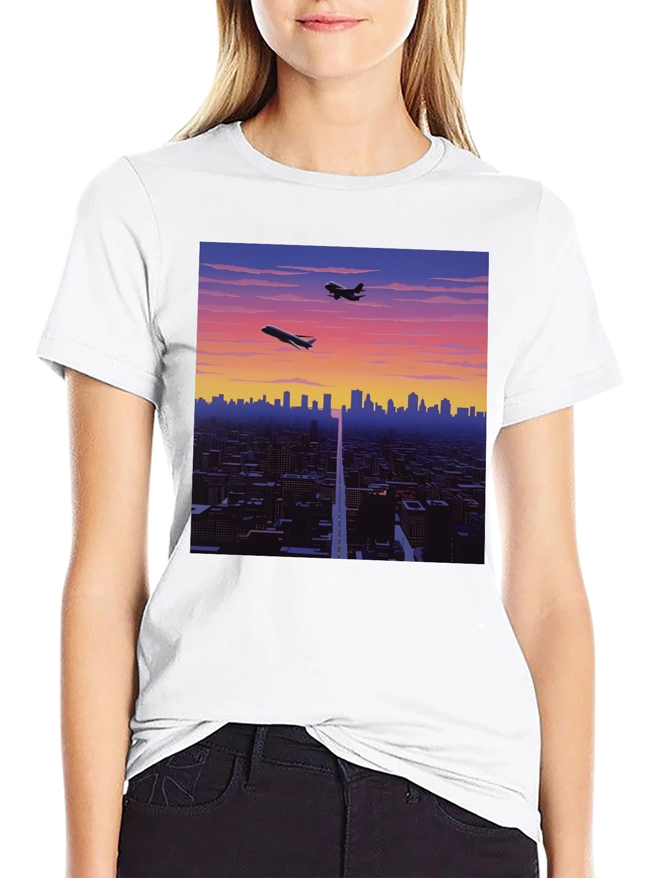 Retro Cityscape Graphic Tee - Black