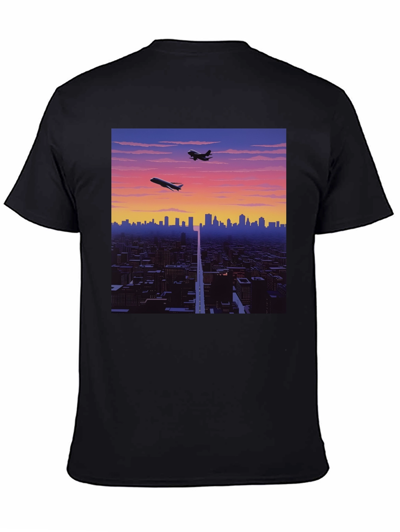 Retro Cityscape Graphic Tee - Black