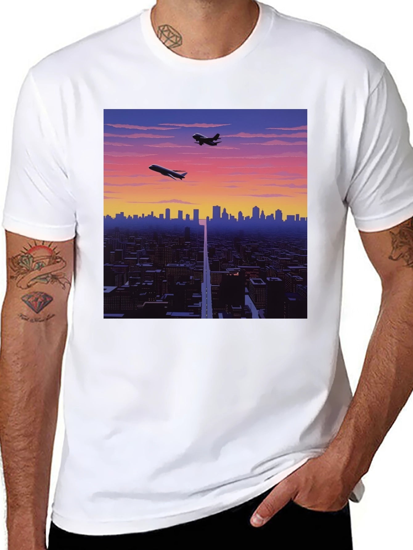 Retro Cityscape Graphic Tee - Black