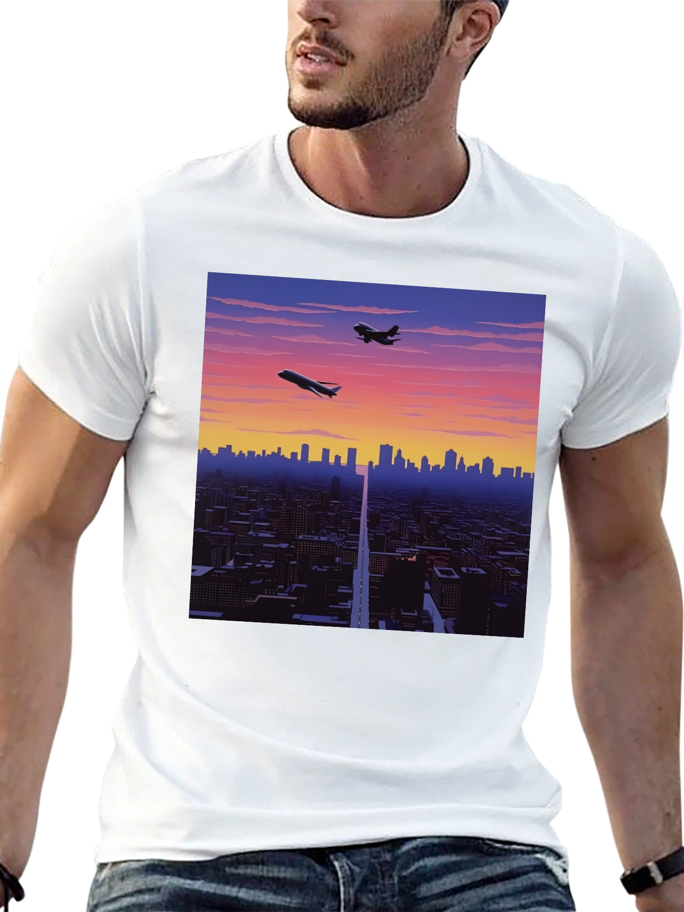 Retro Cityscape Graphic Tee - Black