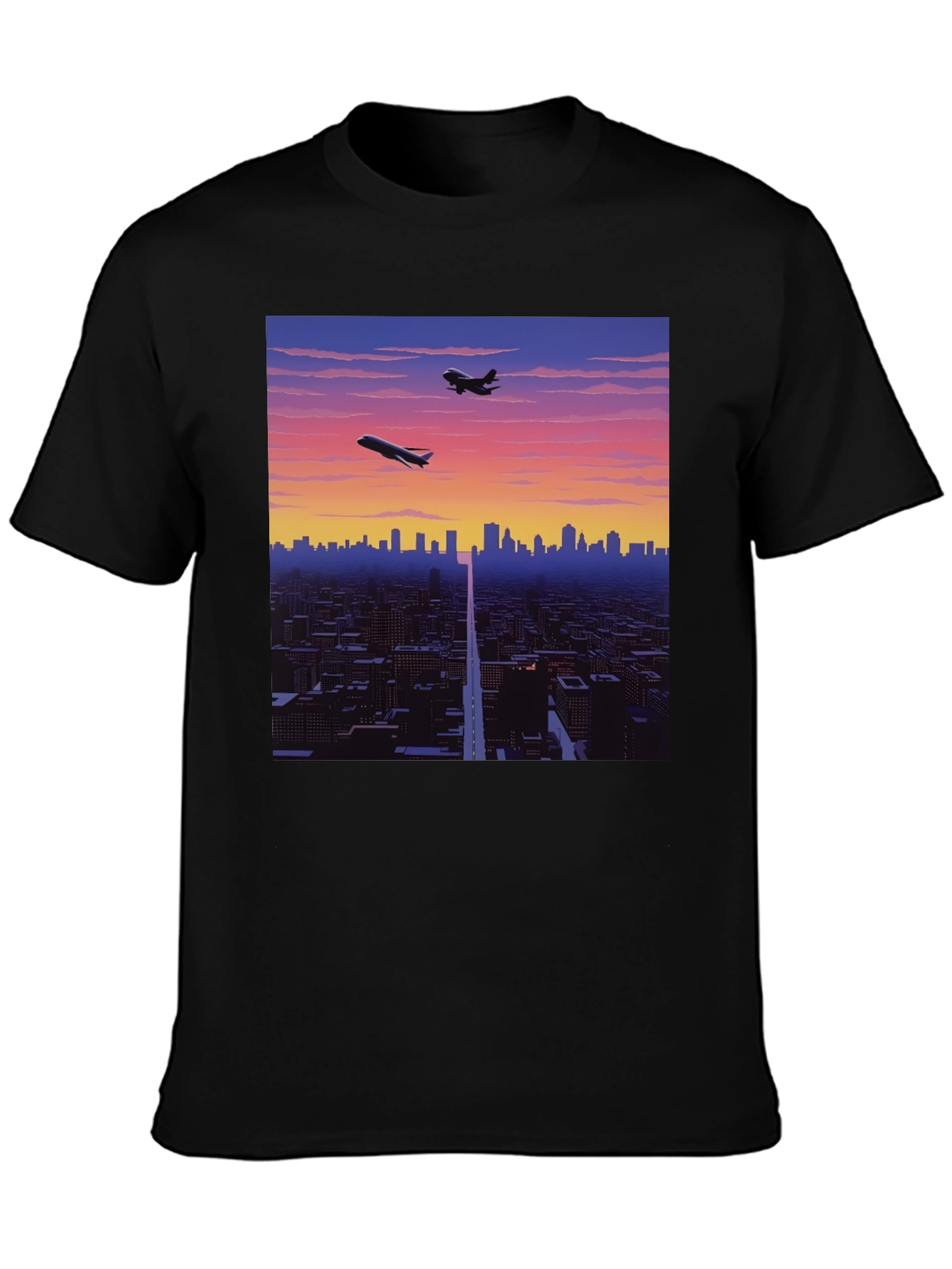 Retro Cityscape Graphic Tee - Black