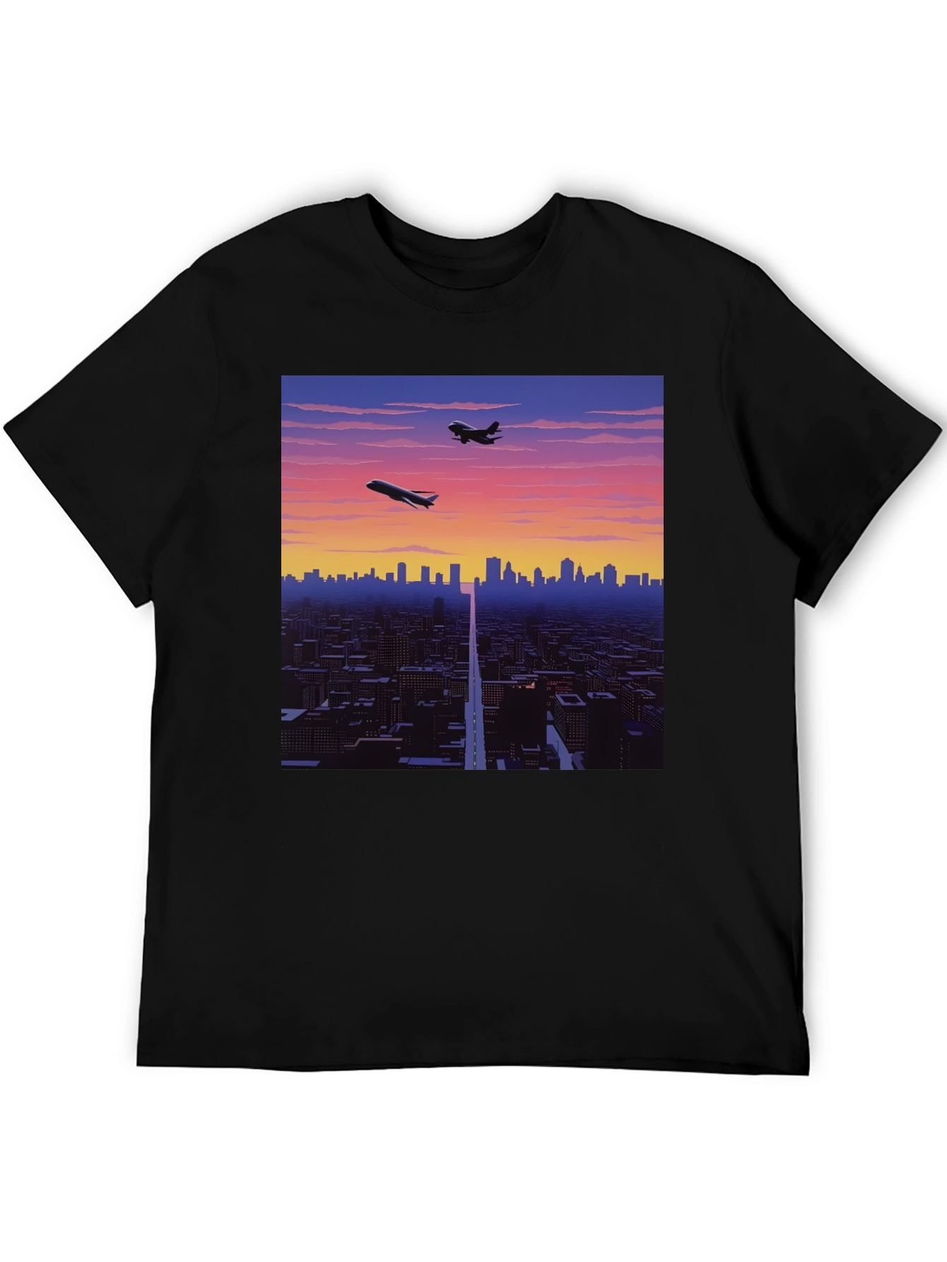 Retro Cityscape Graphic Tee - Black