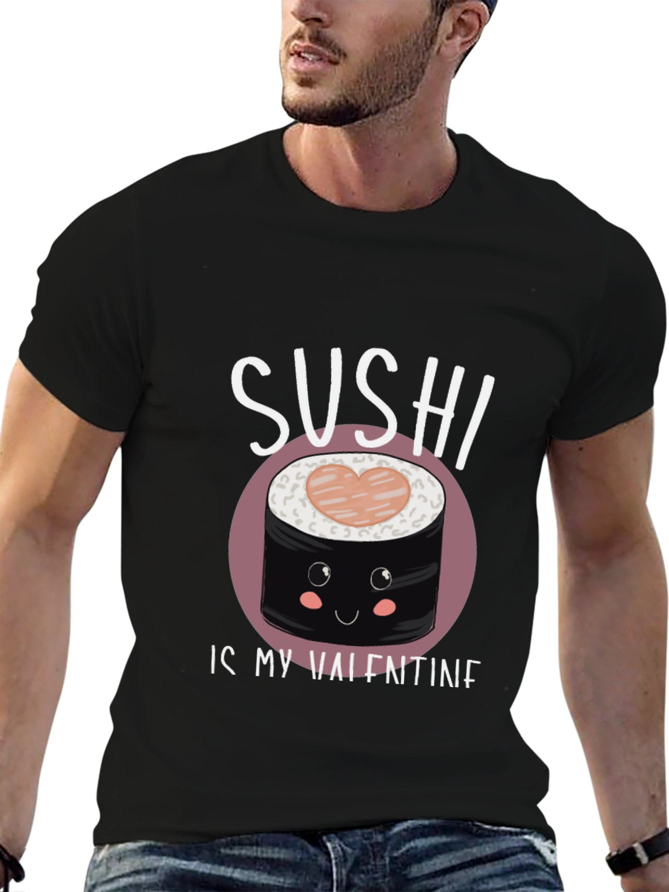 Sushi is My Valentine Graphic Tee - Black