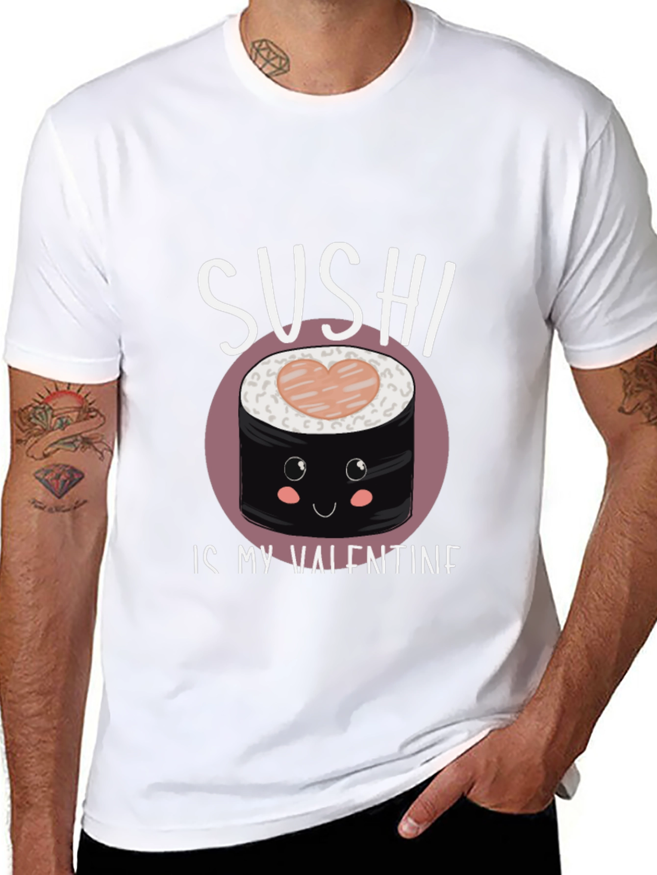 Sushi is My Valentine Graphic Tee - Black
