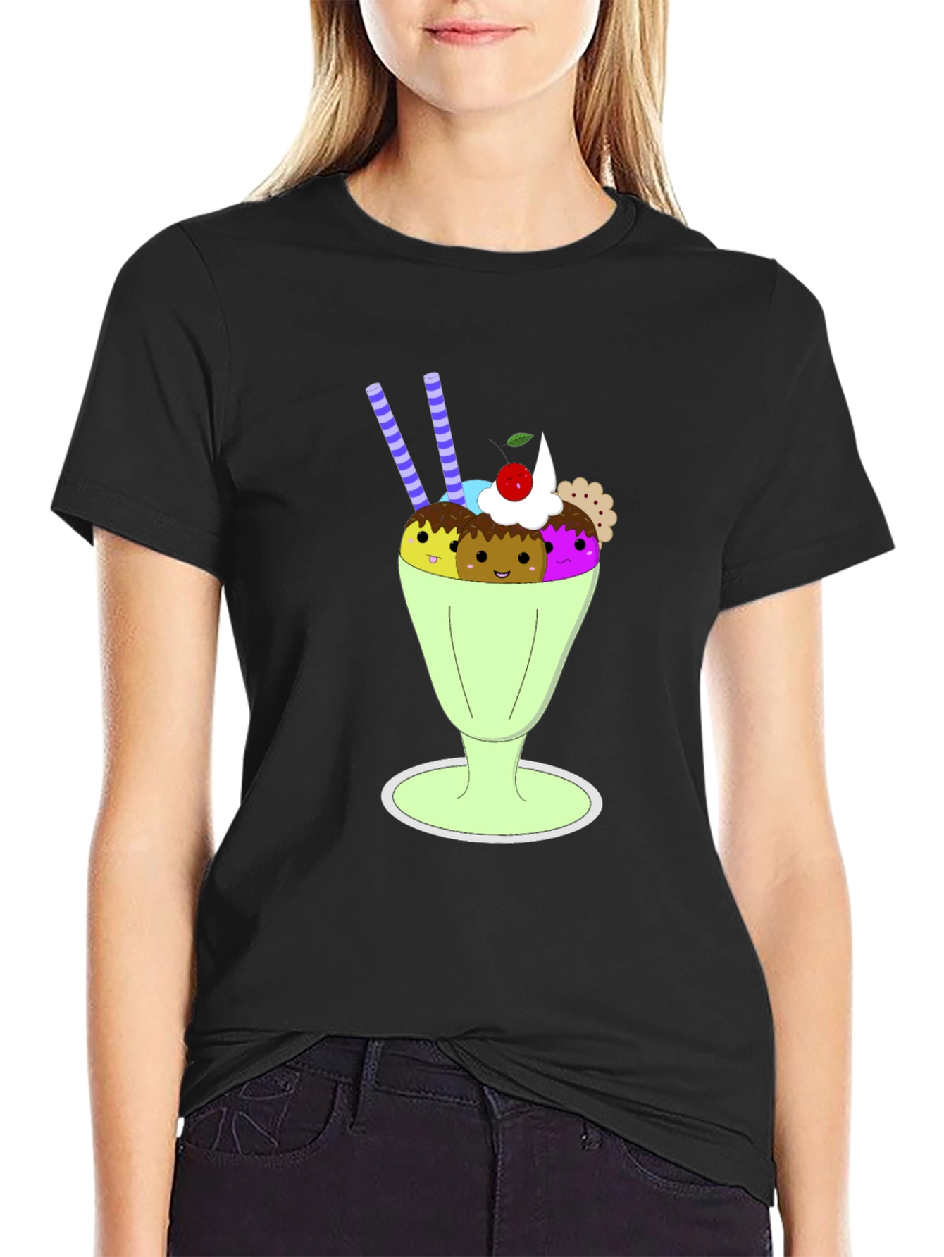 Fun Cartoon Ice Cream Sundae Graphic Tee