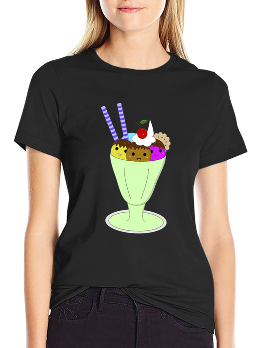 Fun Cartoon Ice Cream Sundae Graphic Tee
