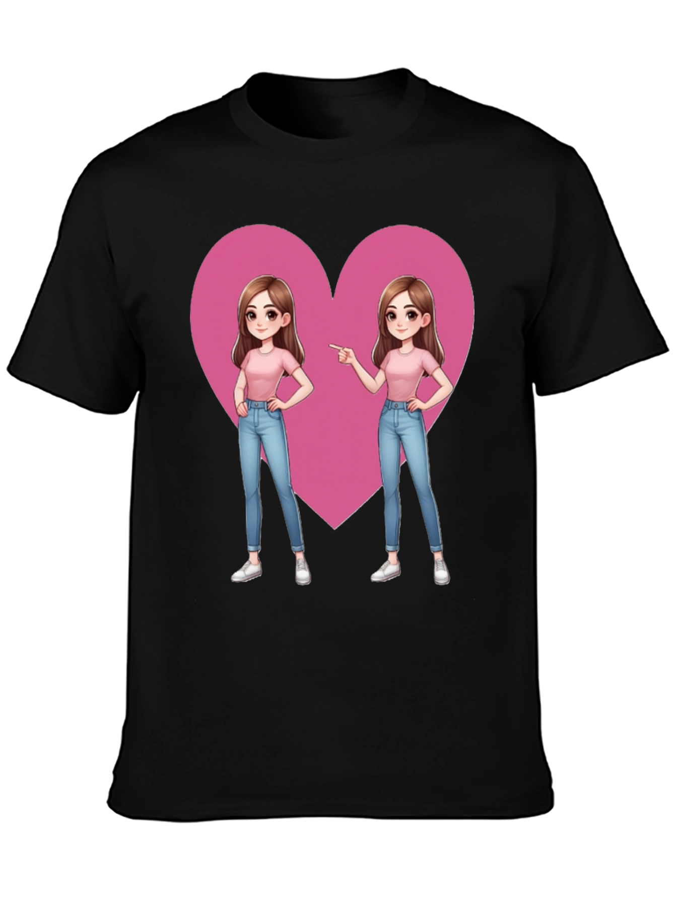 Cartoon Twin Heart Graphic Tee