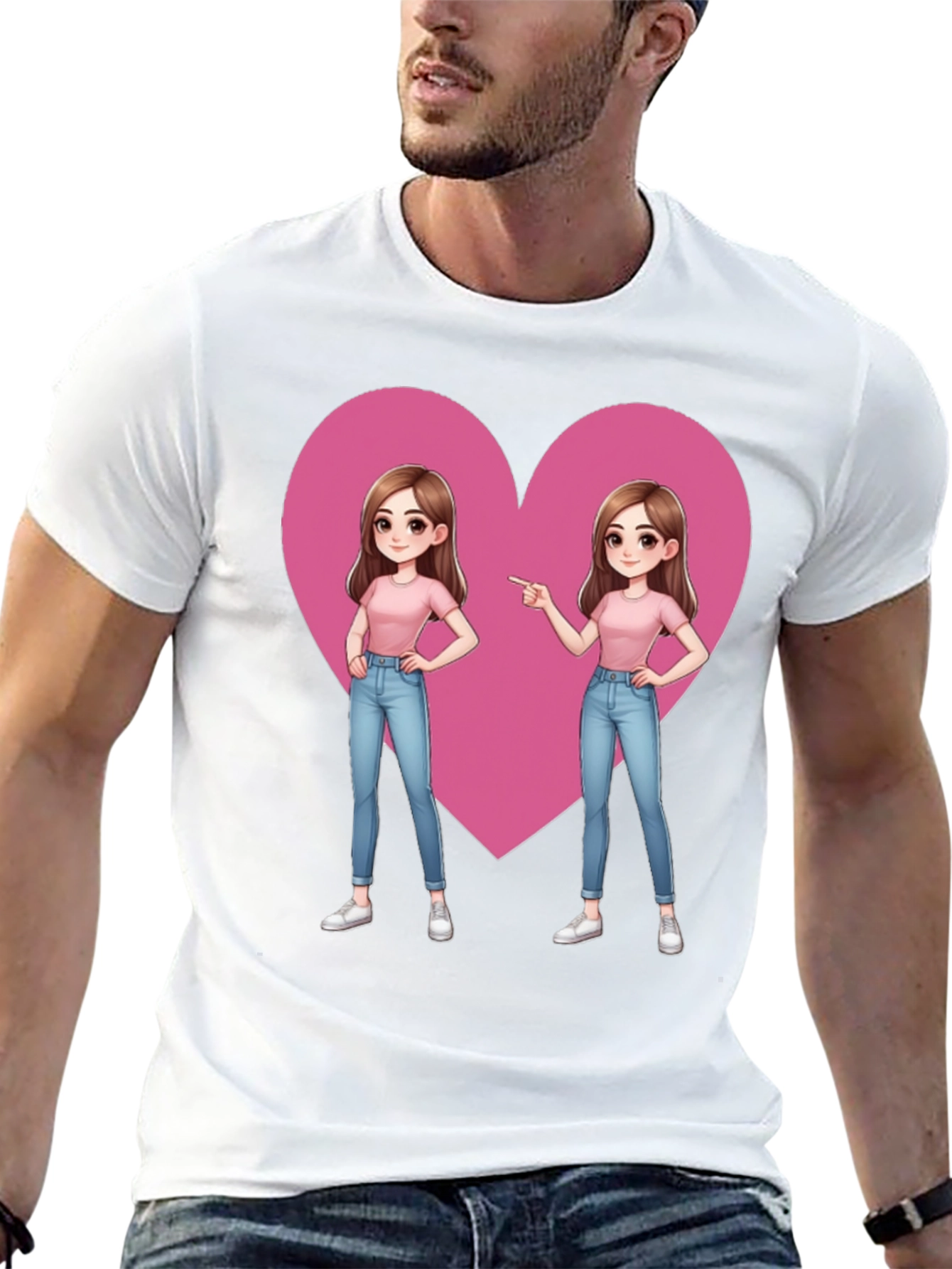 Cartoon Twin Heart Graphic Tee
