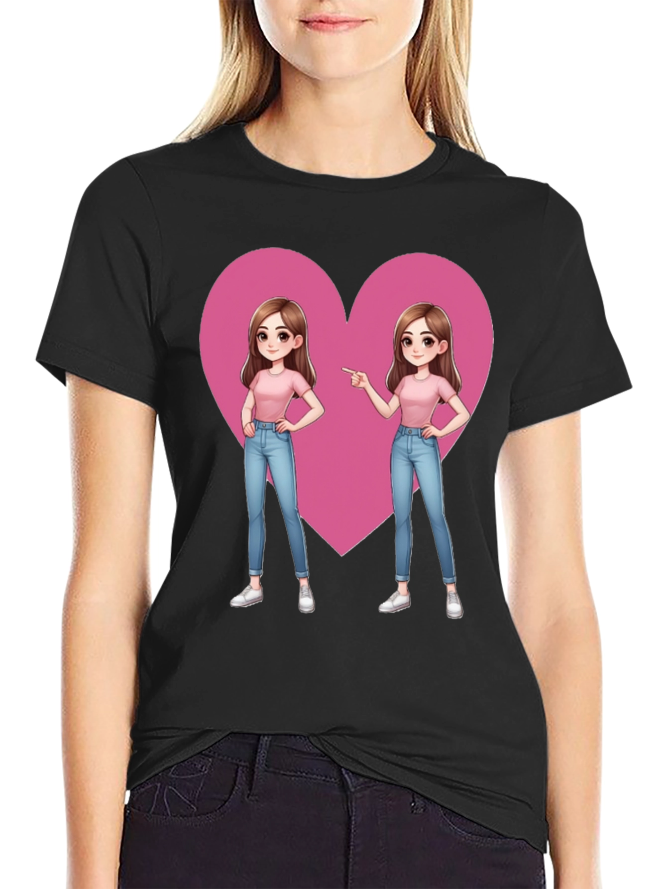 Cartoon Twin Heart Graphic Tee