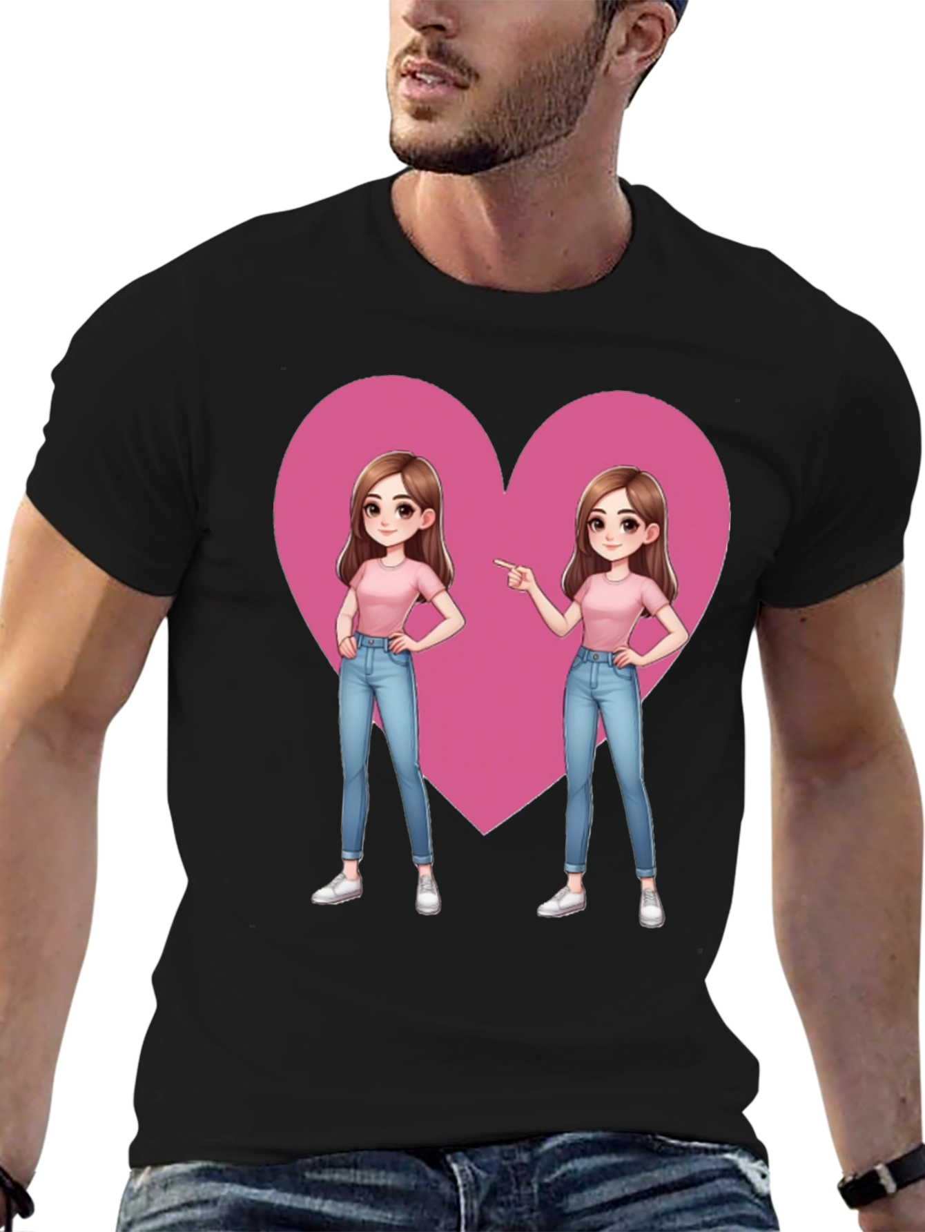Cartoon Twin Heart Graphic Tee