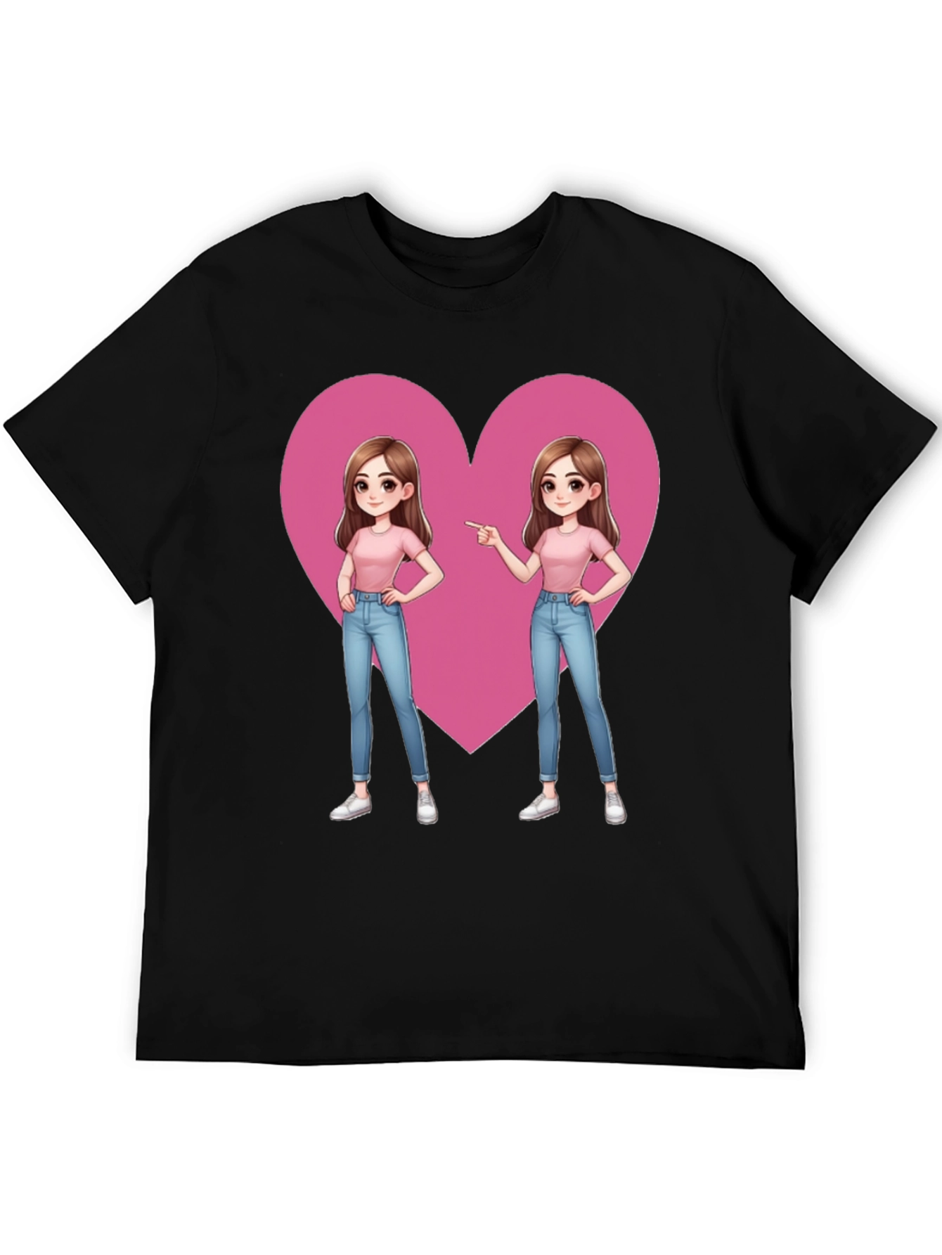 Cartoon Twin Heart Graphic Tee