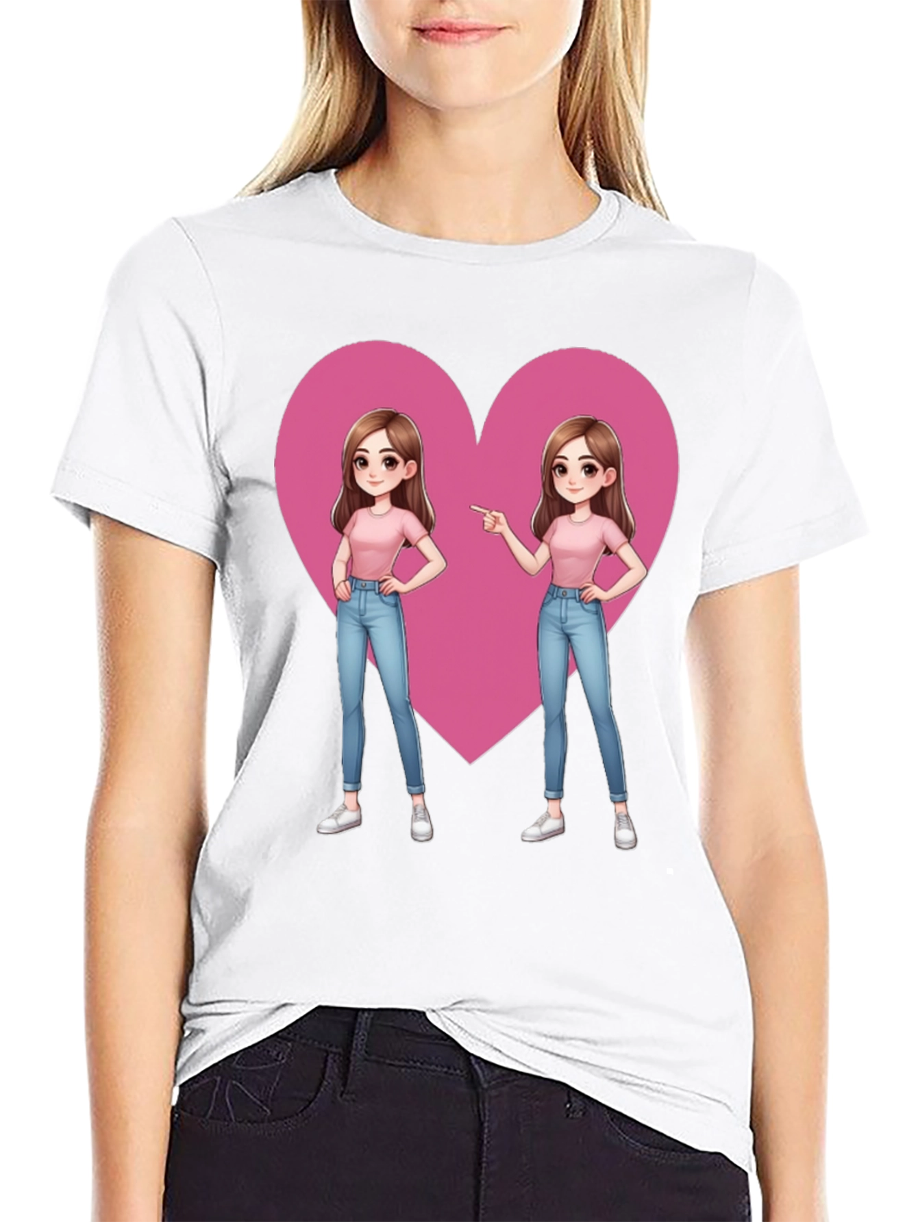 Cartoon Twin Heart Graphic Tee