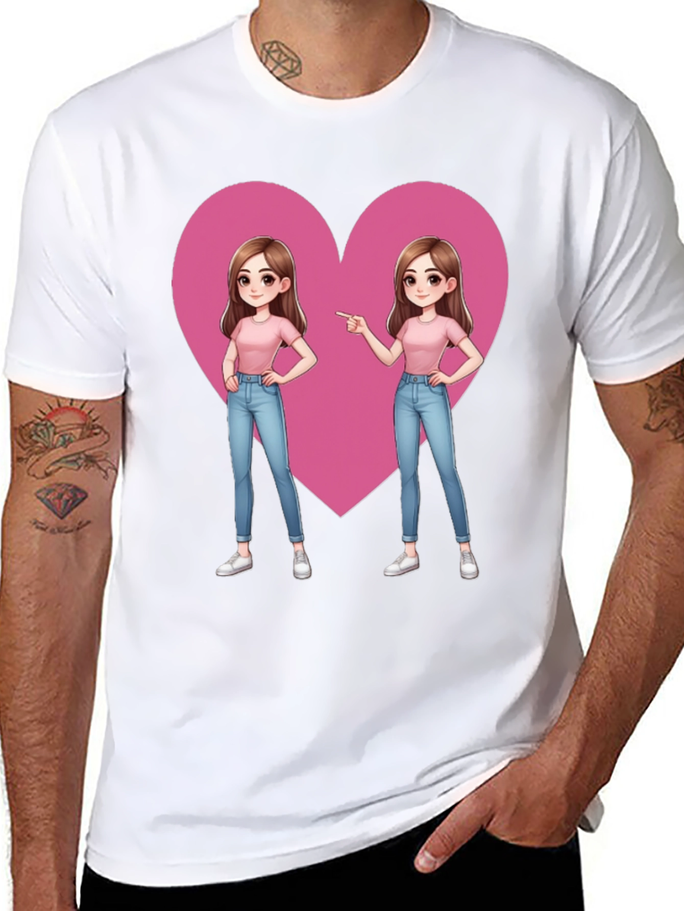 Cartoon Twin Heart Graphic Tee