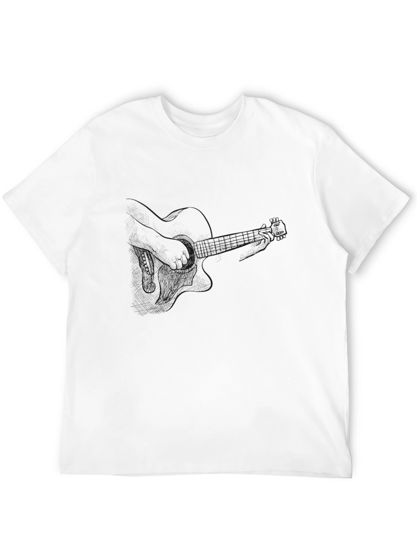 Black T-Shirt with Guitar Outline Graphic