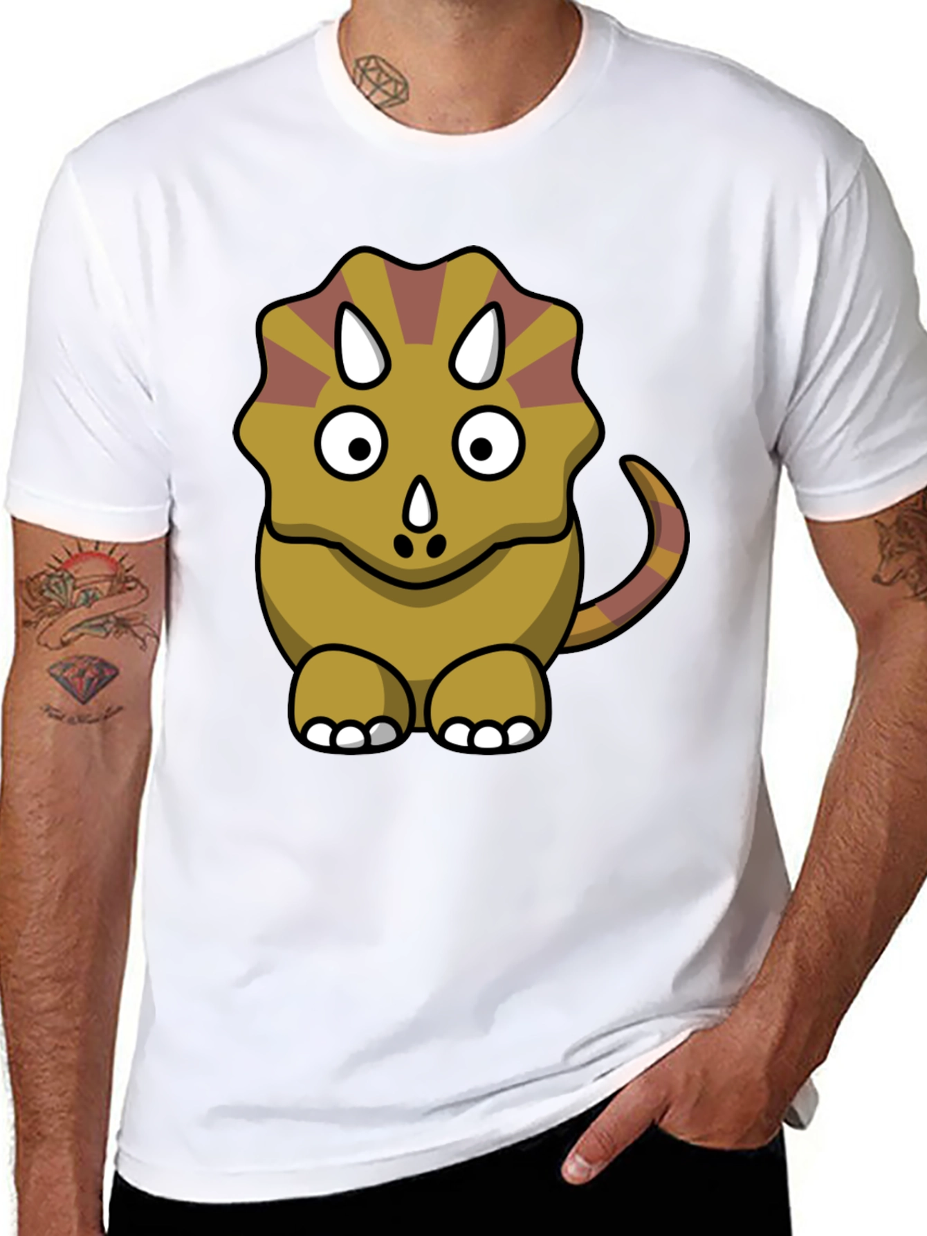 Cute Triceratops Cartoon Graphic Black T-Shirt