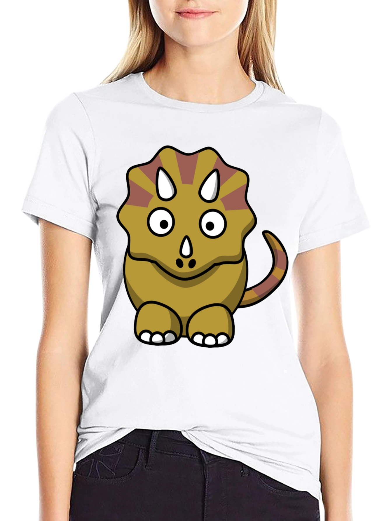 Cute Triceratops Cartoon Graphic Black T-Shirt