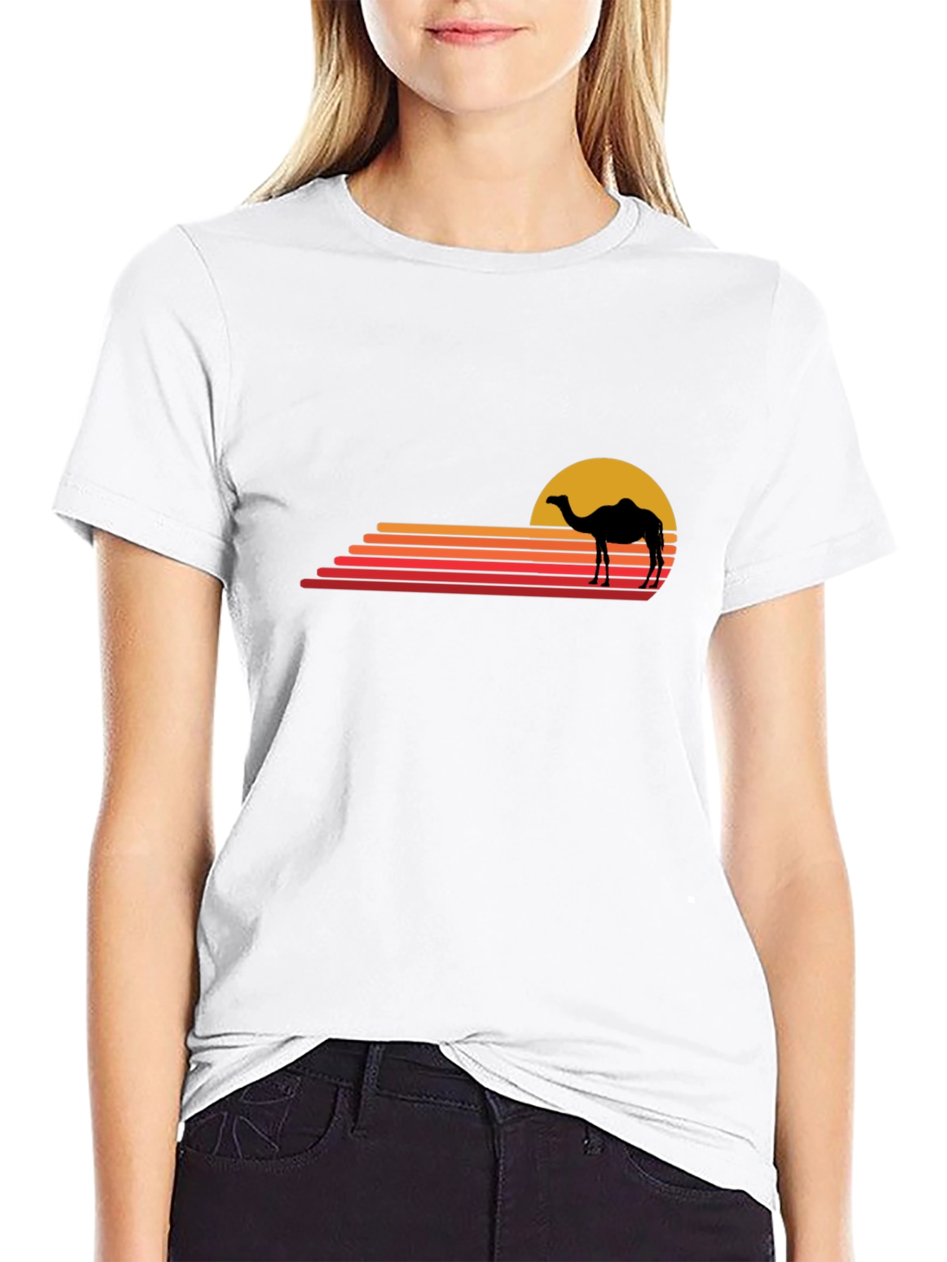 Retro Camel Sunset T-Shirt - Black
