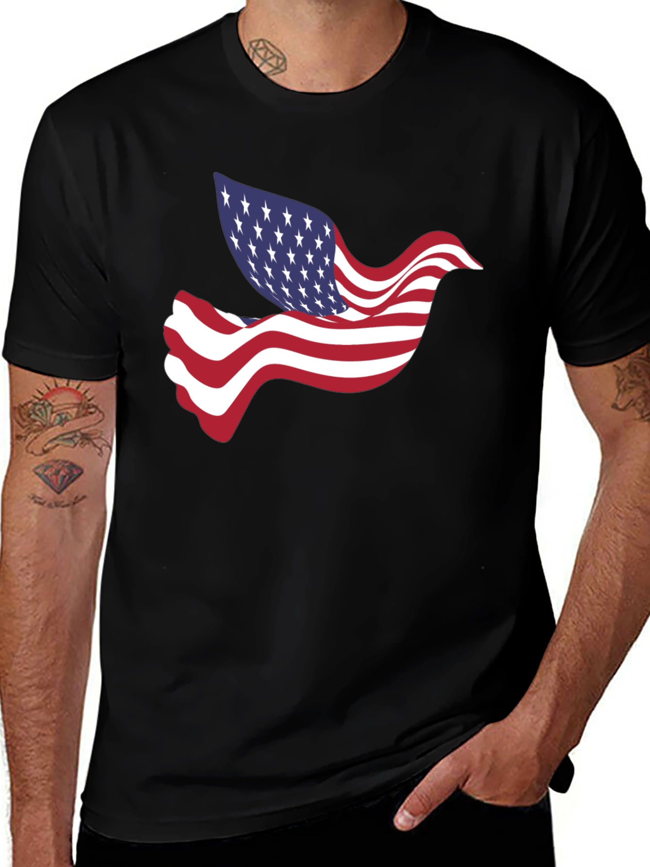 American Flag Dove Graphic Tee - Patriotic Style